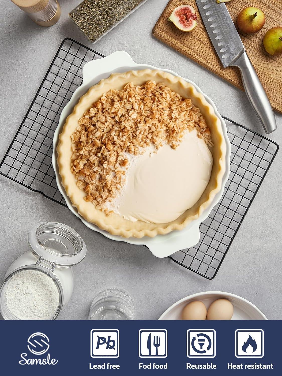 MASTER CRAFT WINDOW AND DOOR Ceramic Pie Pan For Baking,13Inch Round Baking Dish With Double Handle,Pie Plate With Ruffled Edge-Microwave, Dishwasher, And Oven Safe