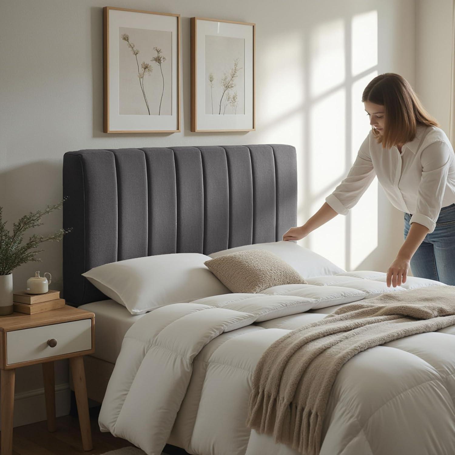 Upholstered Queen Headboard - Easy Assemble Wall Mounted Headboard with 3D Soundproof Wall Panels for Queen Size Bed - Gray