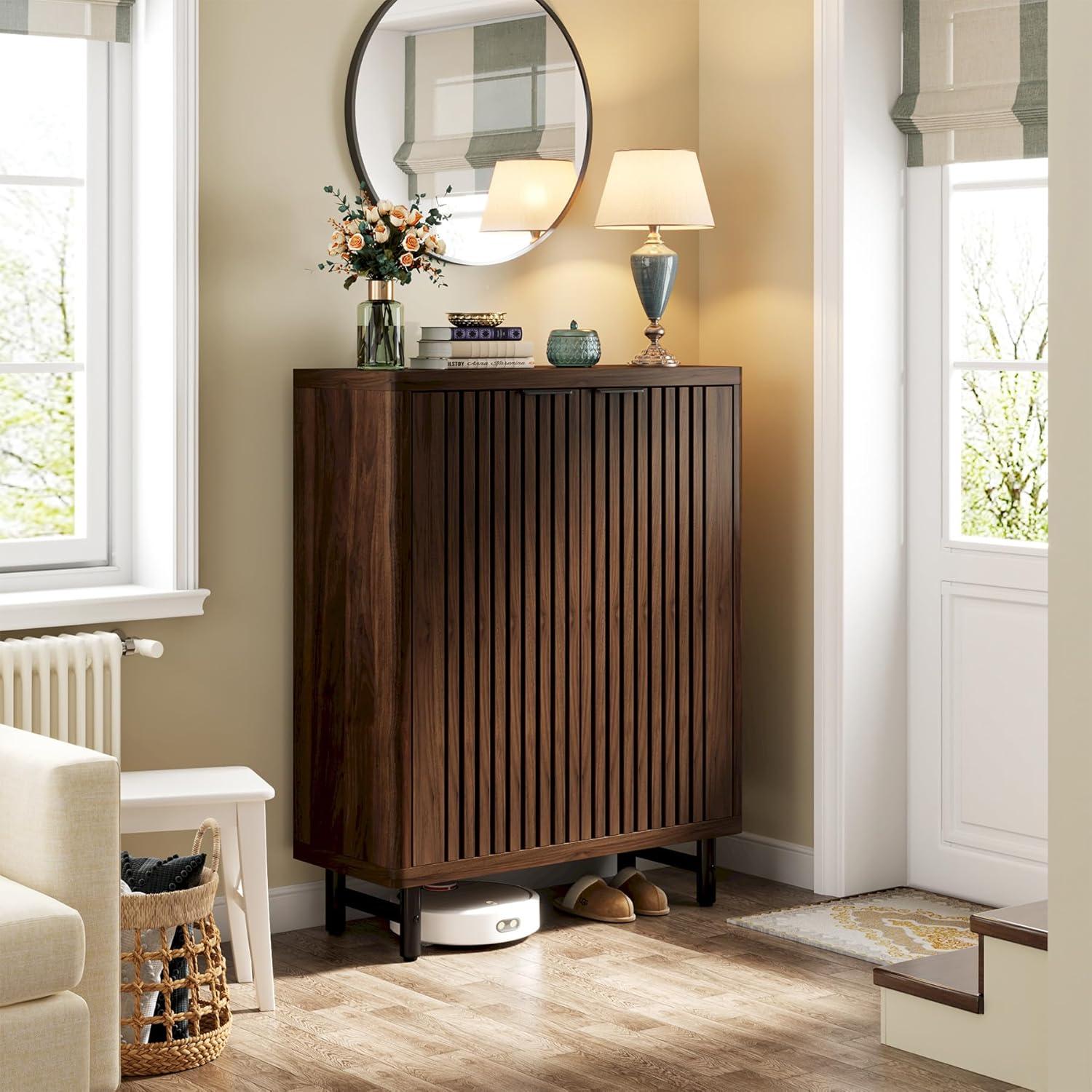 Tribesigns Zapatero de 6 Niveles con Puertas con Persianas, Gabinete de Almacenamiento de Zapatos de Madera, Gabinete Organizador de Zapatos para Entrada, Pasillo (Nogal Oscuro)