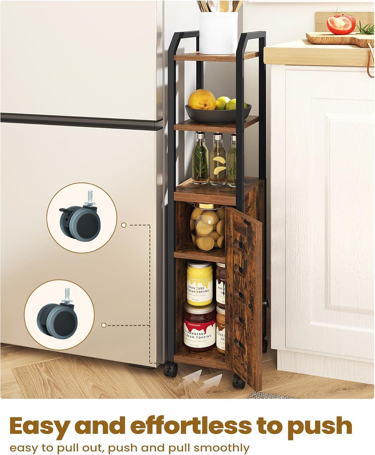 Rustic Brown and Black Bathroom Storage Cabinet with Wheels