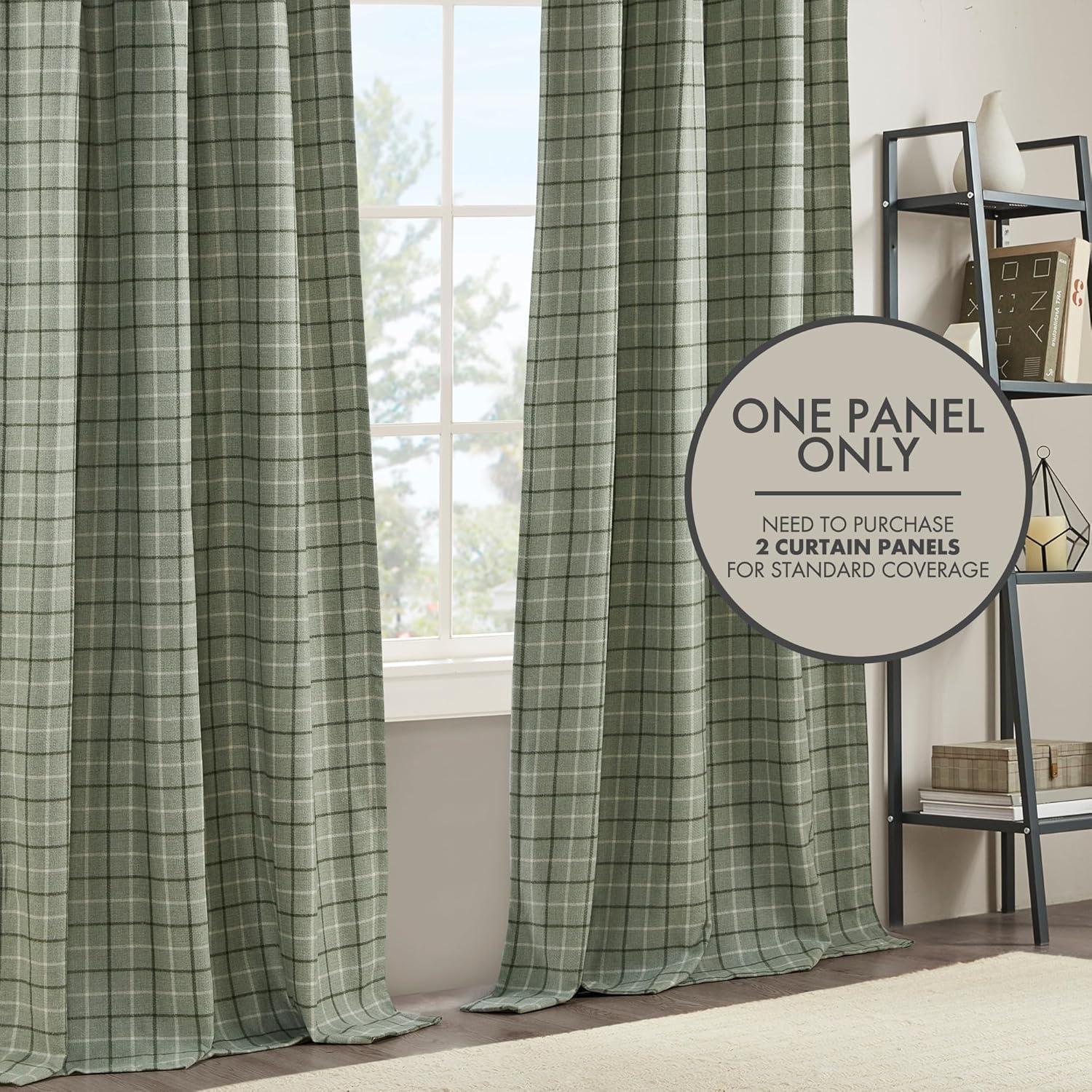 Anaheim Woven Plaid Room Darkening Thermal Fleece Lined Single Curtain Panel