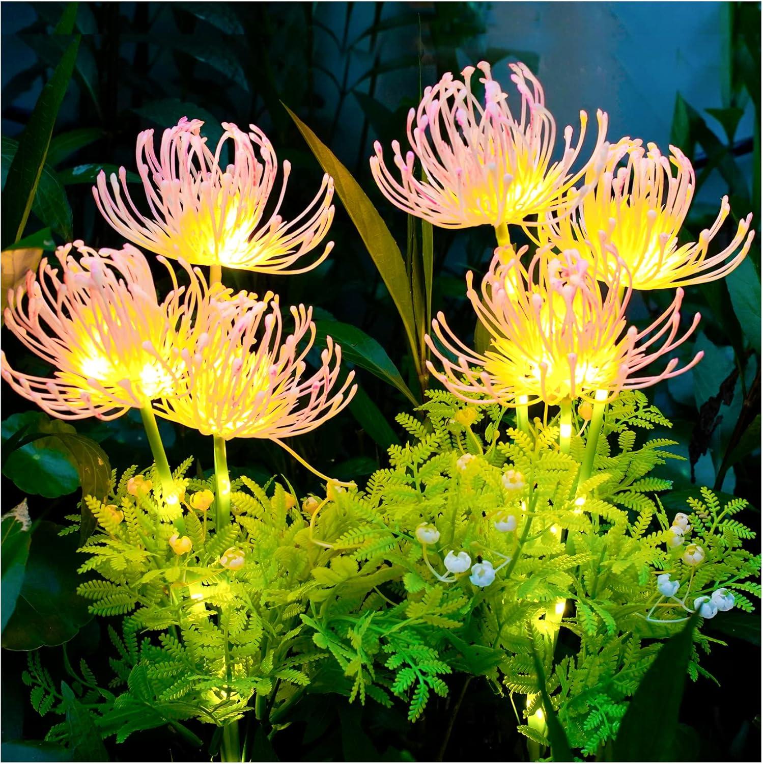 Pink Solar LED Flower Garden Lights, Waterproof Outdoor Decor