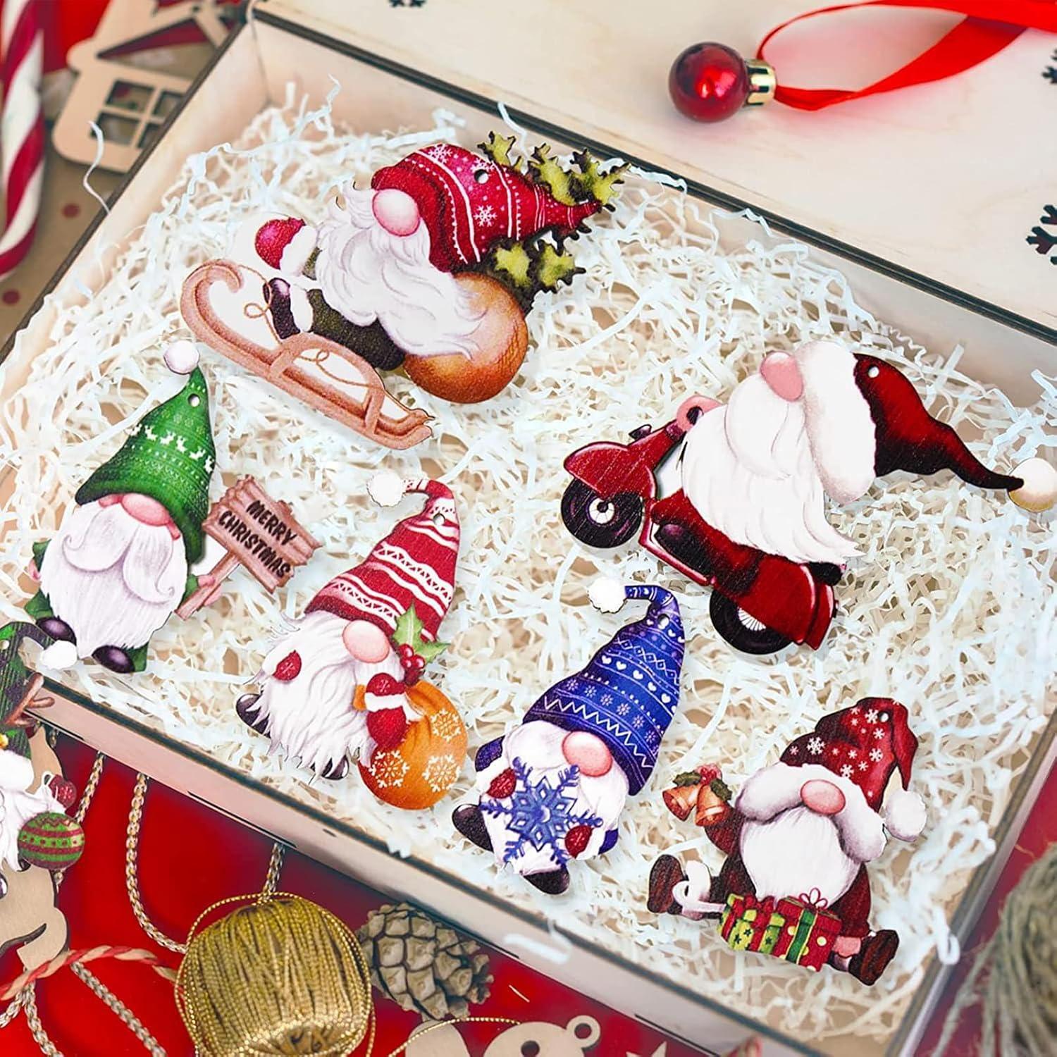 24pcs Gnome Christmas Ornaments Set - Festive Decorations with Wooden Gnomes for Tree Adornments & Ultimate Holiday Celebration Accessories