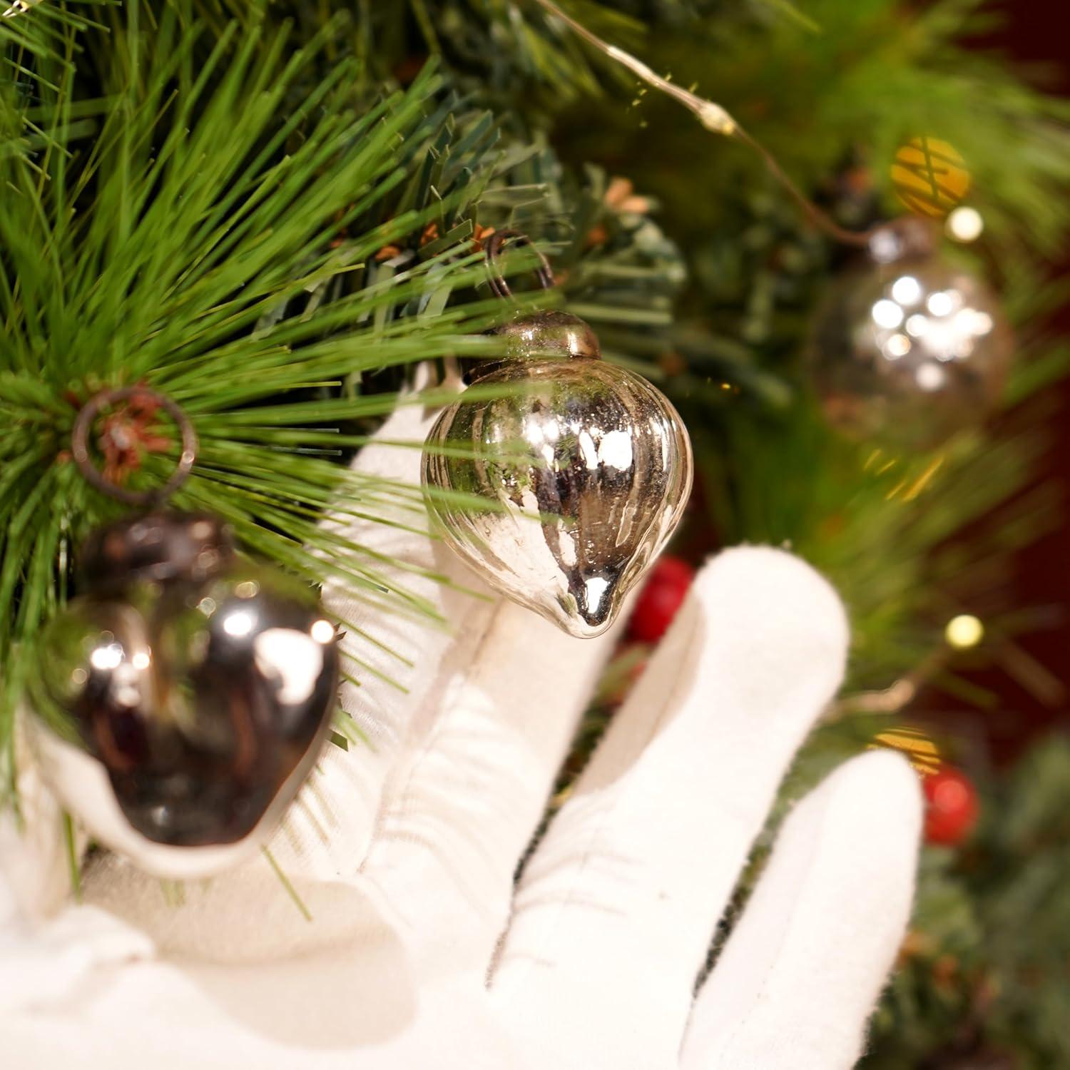 25 Piece Silver Mercury Glass Christmas Ornaments Vintage Christmas Decorations For Tree, Halloween, New Year, Valentine Day, Holidays, Event And Wedding Party Decor