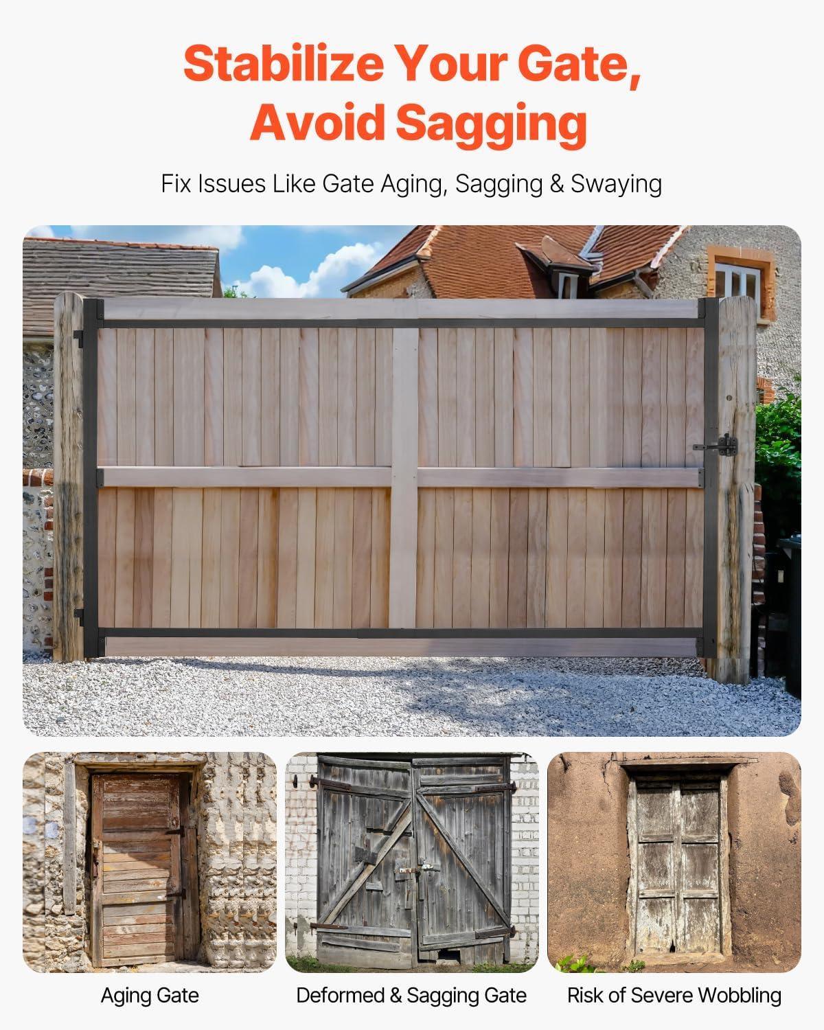 VEVOR Gate Building Kit, Fits 60 to 96 in Wide Openings, Up from 6 to 7 ft High Fence, Adjustable Gate Building Kit, Anti Sag Full Gate Frame Kit with Latch Lock, Screw, for Wooden Fence, Iron, Black