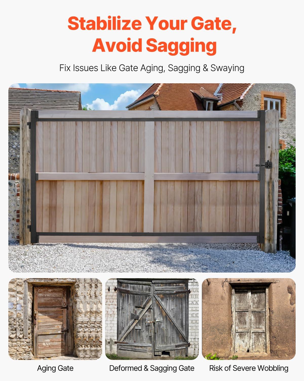 VEVOR Gate Building Kit, Fits 60 to 96 in Wide Openings, Up from 6 to 7 ft High Fence, Adjustable Gate Building Kit, Anti Sag Full Gate Frame Kit with Latch Lock, Screw, for Wooden Fence, Iron, Black