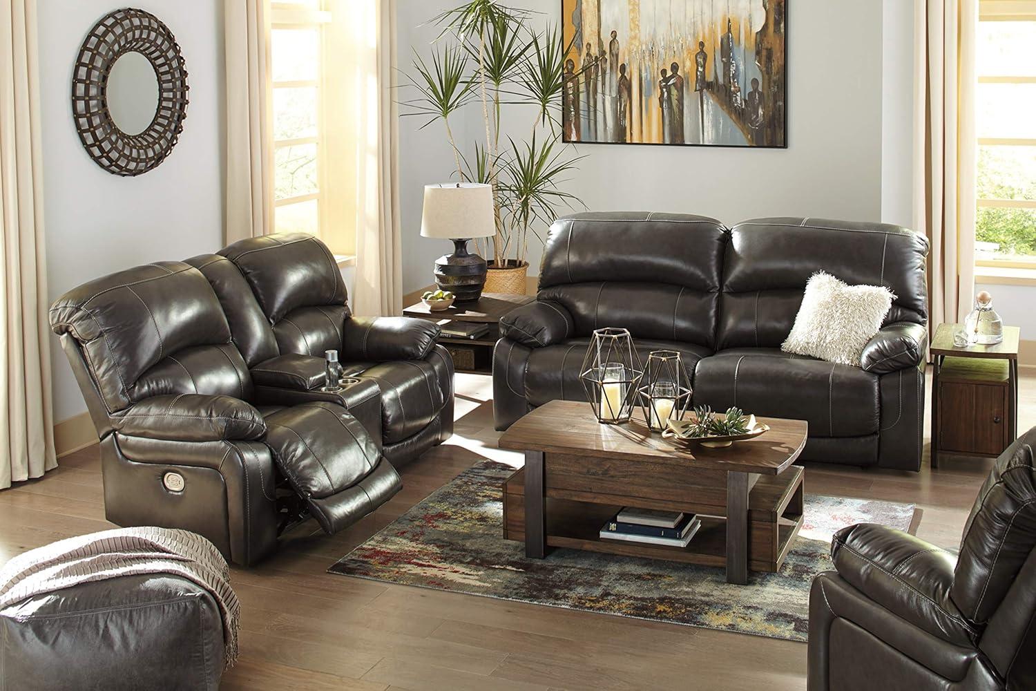 Gray Faux Leather Power Reclining Sofa with Pillow-top Arms