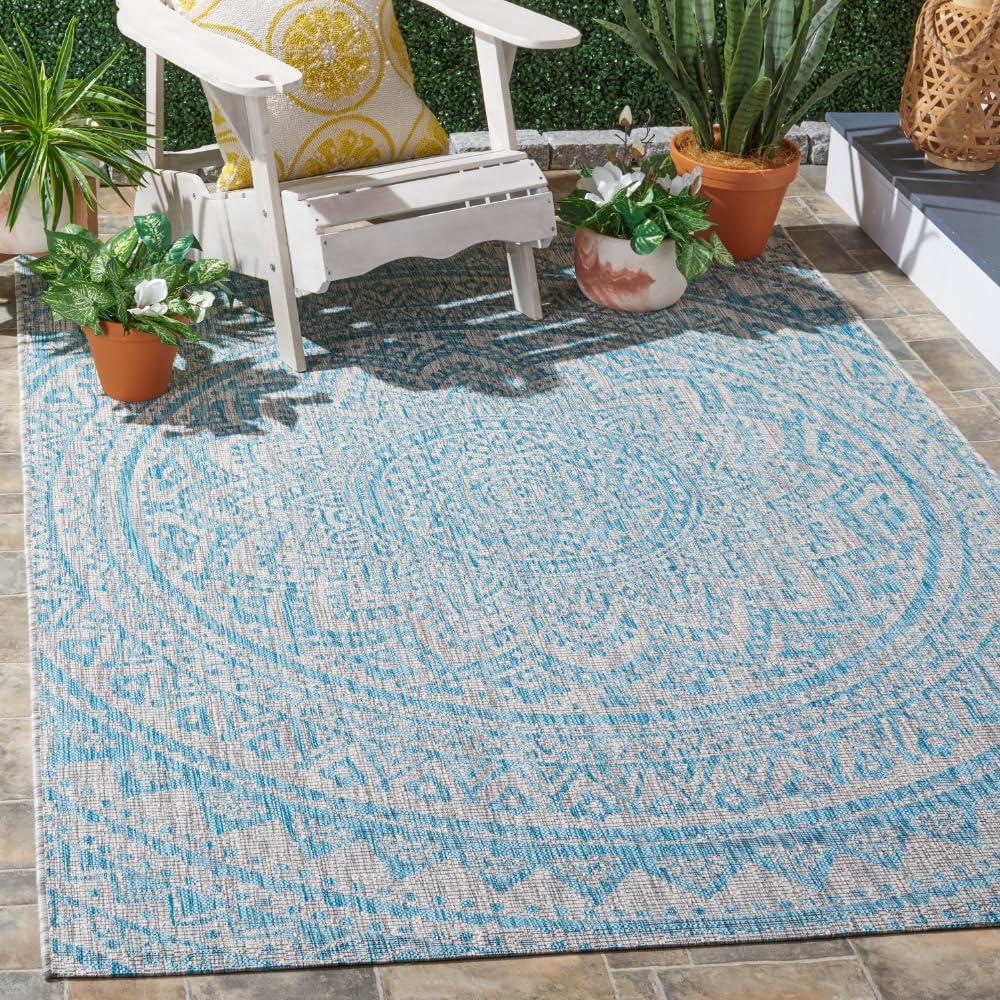 Courtyard CY8734 Power Loomed Indoor and Outdoor Area Rug - Light Grey/Aqua - 5'3"x7'7" - Safavieh
