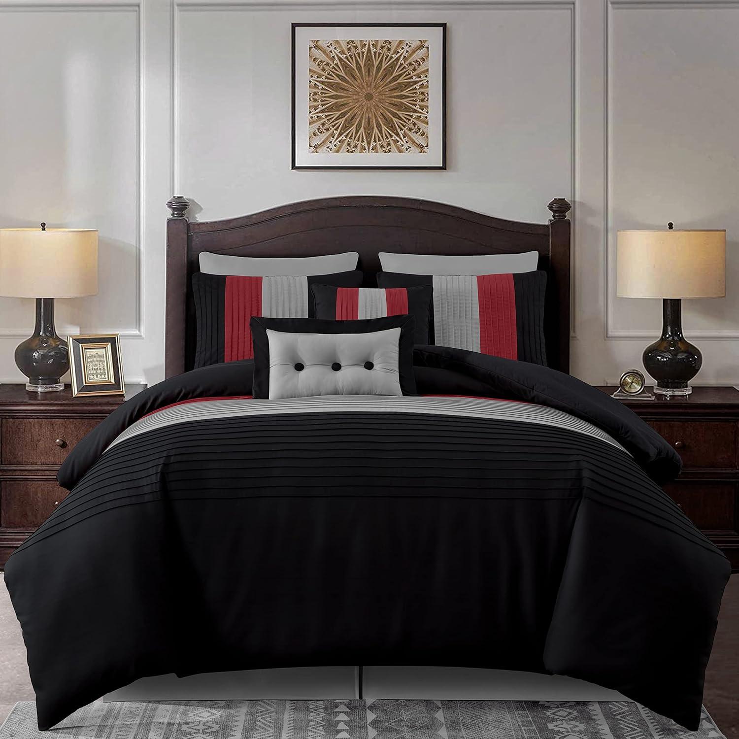 King Red Black Gray Microfiber 8-Piece Comforter Set