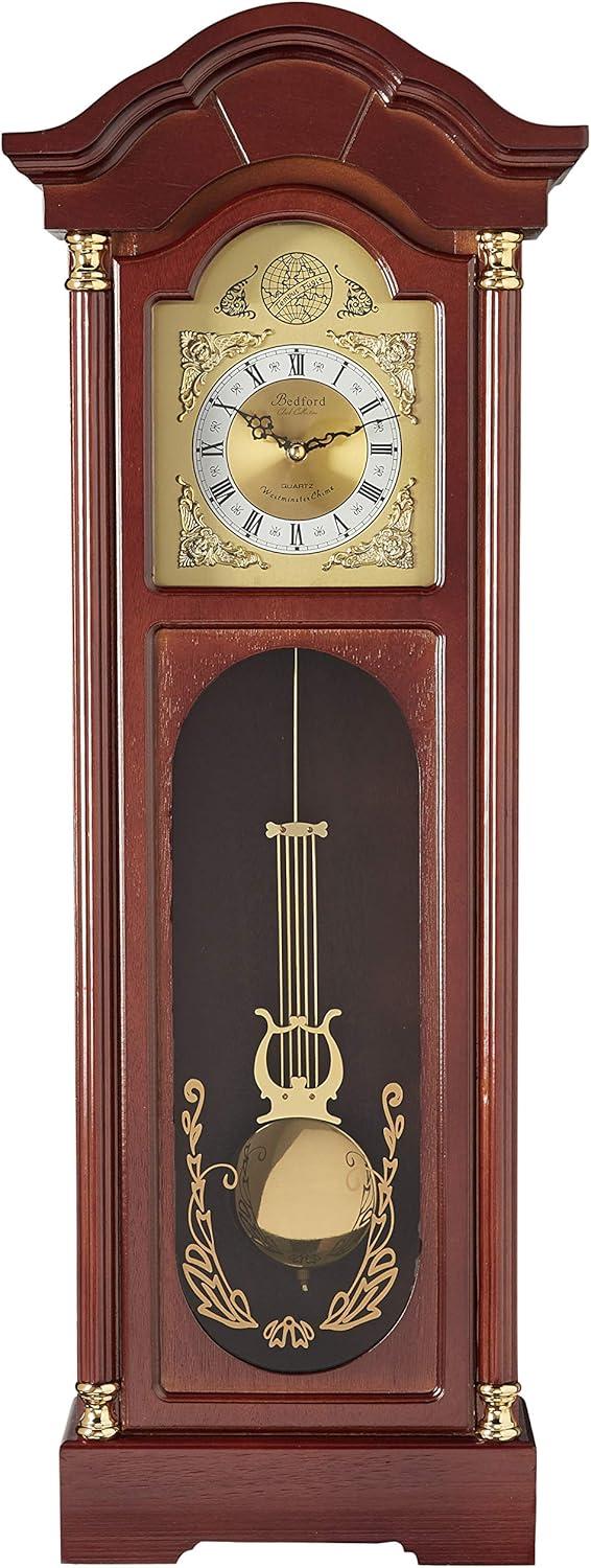 Bedford 33" Antique Cherry Oak Finish Chiming Wall Clock with Roman Numerals