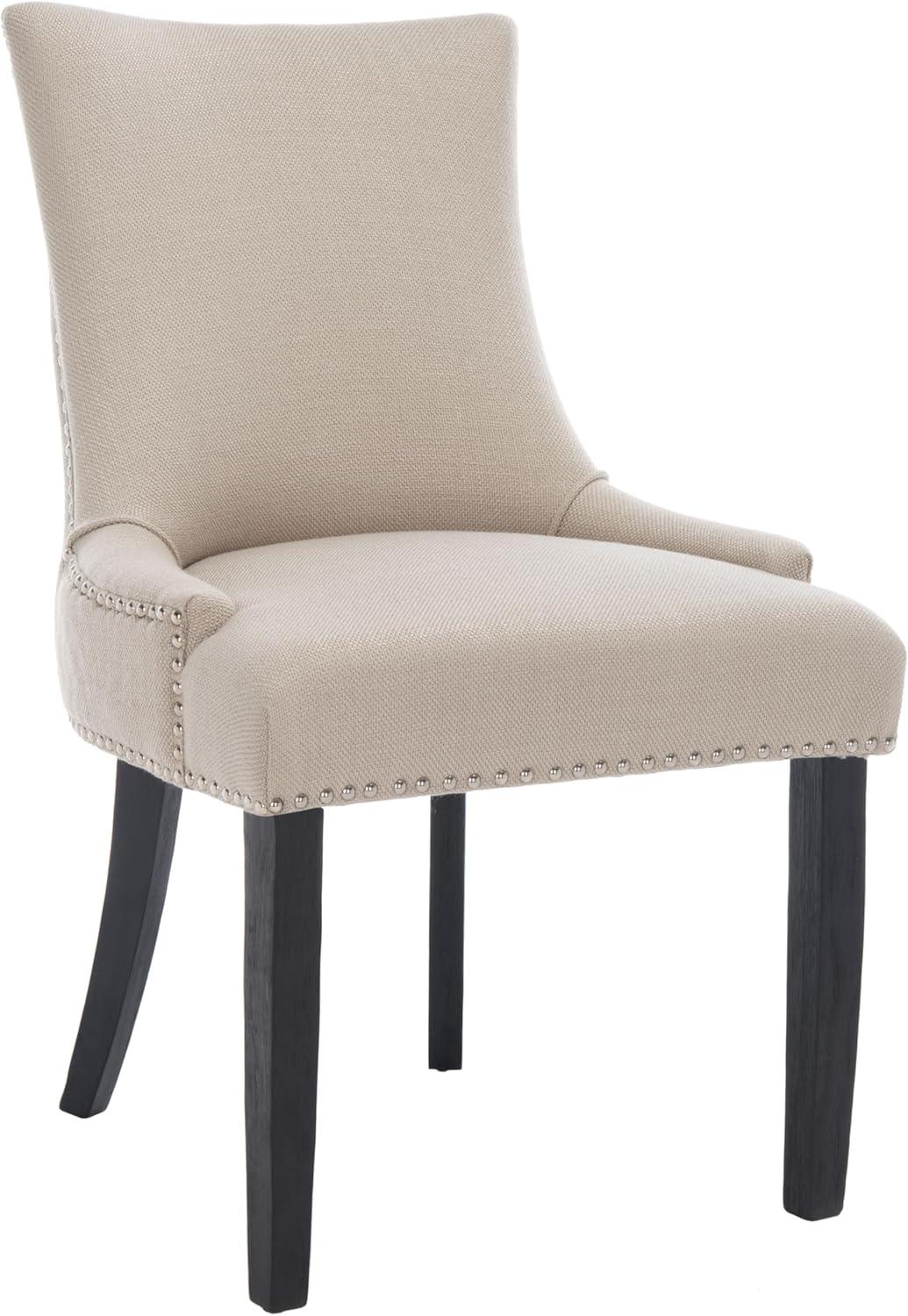 Ivory Linen Upholstered Parsons Side Chair with Gold Nailhead Trim