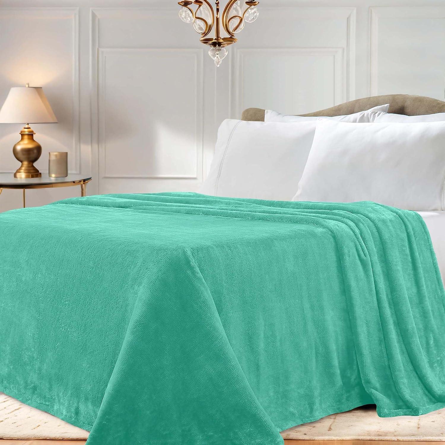 Ultra-Soft Fuzzy Velvety Sheen Fleece Blanket Turquoise / Full/Queen