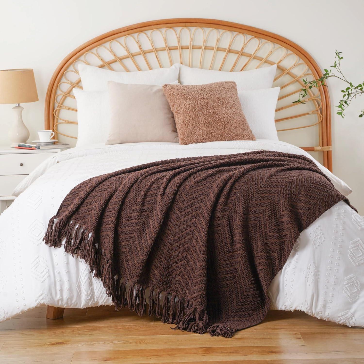 Battilo Home Throw Blanket for Couch, Super Soft Cozy Warm Throws for Twin Bed, Knit Woven Chenille Blanket Versatile for Sofa Bedroom Home Decor