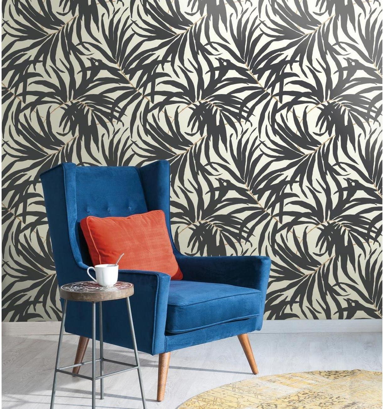 Tropical Black and Gold Vinyl-Coated Self-Adhesive Wallpaper Roll