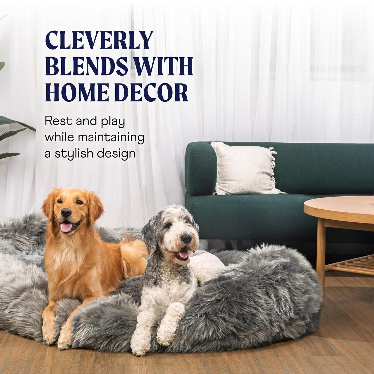 PAW BRANDS PupCloud Human-Size Faux Fur Memory Foam Dog Bed (Charcoal Grey)