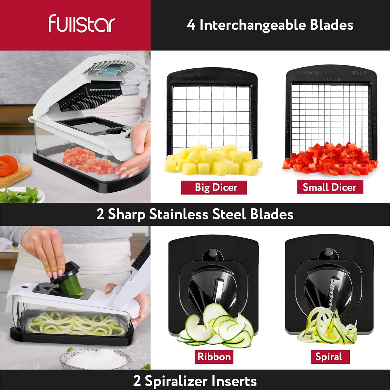Fullstar - Vegetable Chopper, Food Chopper with Storage Container - 3 Blades, White