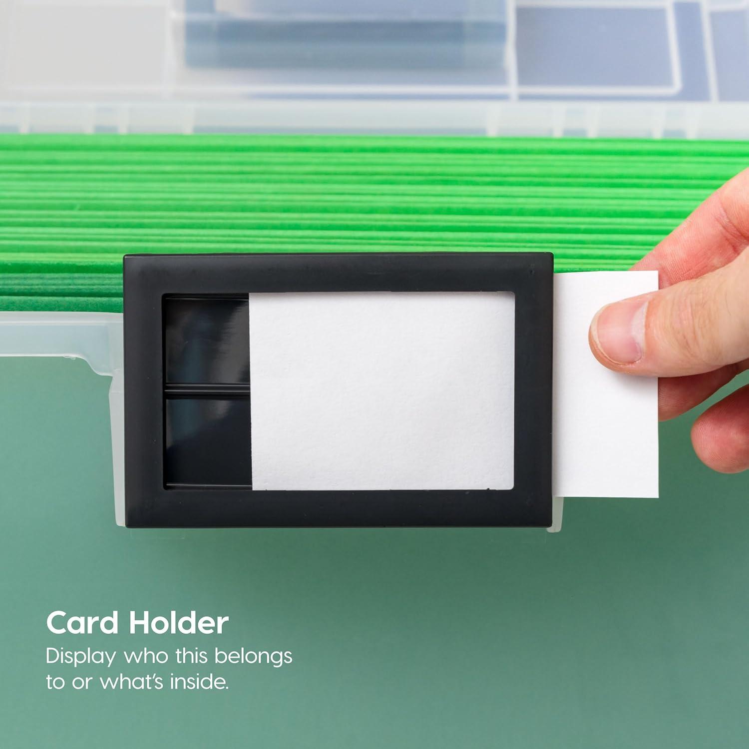 IRIS USA File Box WeatherPro Portable File Organizer Plastic File Box for Letter File w/ Organizer-Lid, Clear 19 Qt. 4 Pack