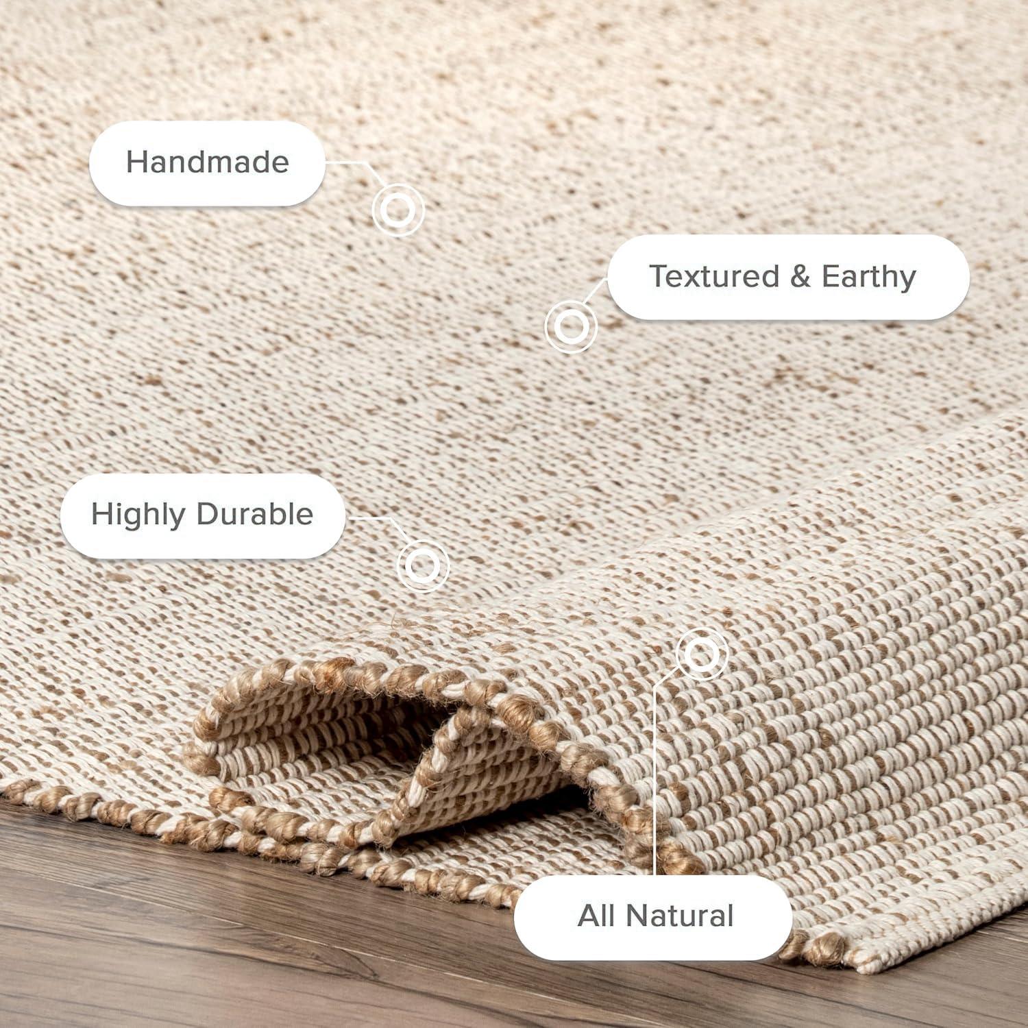Nuloom 9x12 Elfriede Jute & Cotton Hand Woven Indoor Area Rug, Natural, Solid Rustic Farmhouse Style Natural Fiber Bedroom, Living Room,
