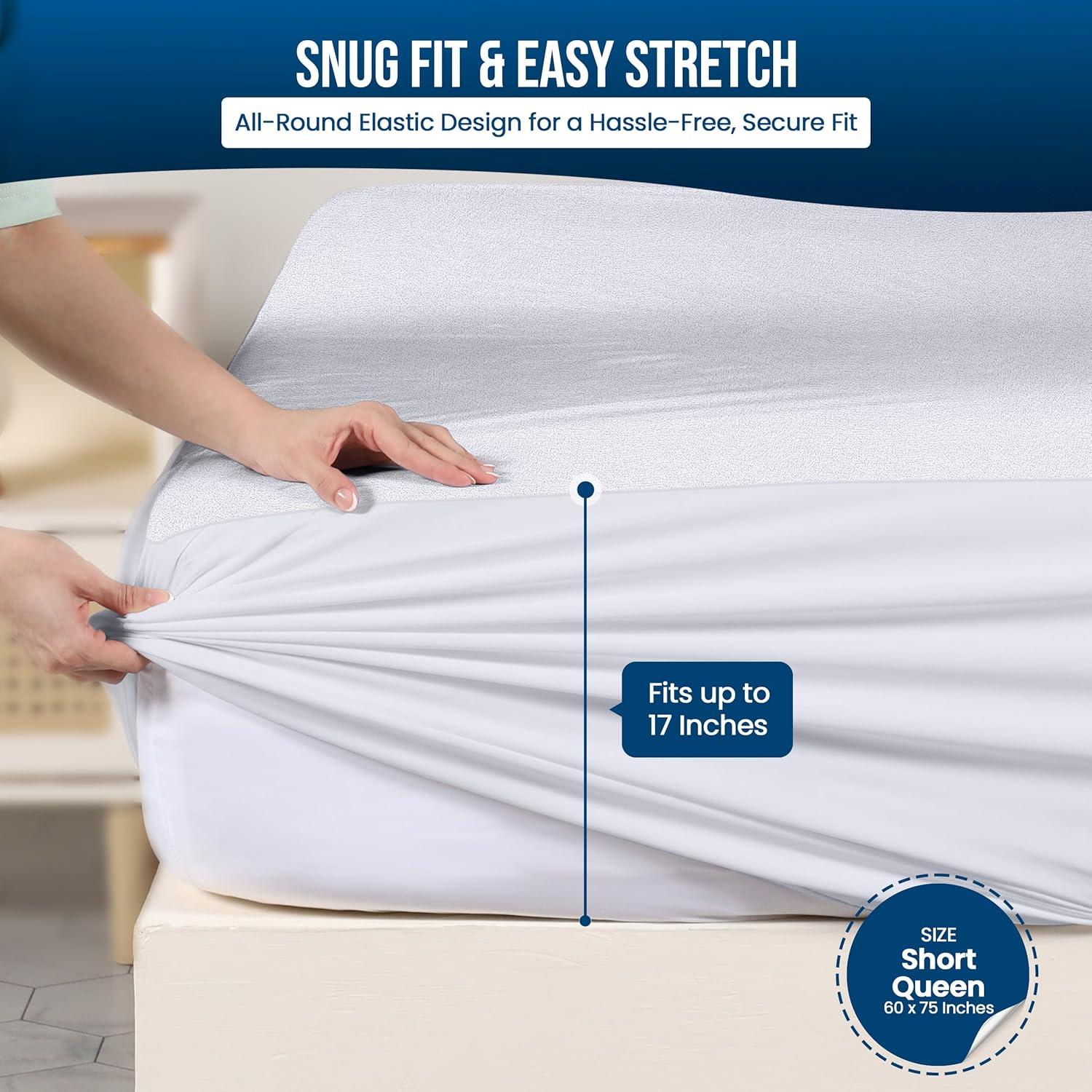 PEKUR Waterproof Mattress Protector – Fitted Sheet Style, Deep Pocket Cover Fits Up to 15 Inches, Washable & Breathable Mattress Topper