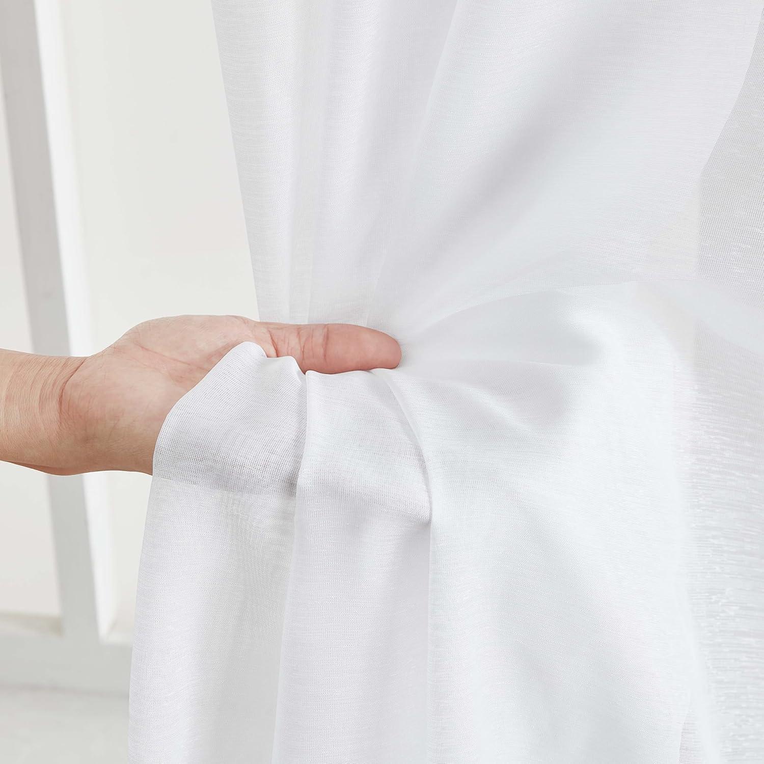 HLC.ME Semi Sheer Voile Light Filtering Transparent Window Curtain Grommet Panels - Set of 2 - White, 54 W x 90 L