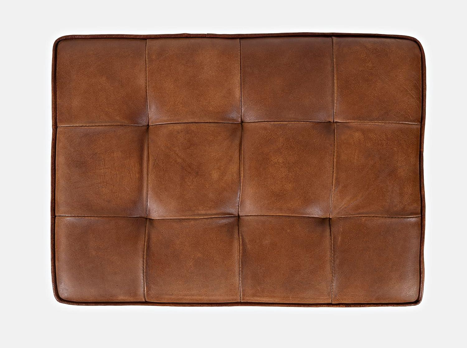 ZWNLKQG Global Archive Mid-Century Modern Genuine Leather Ottoman Pre-Assembled  20''W x 14''D x 18.5''H  Saddle Brown