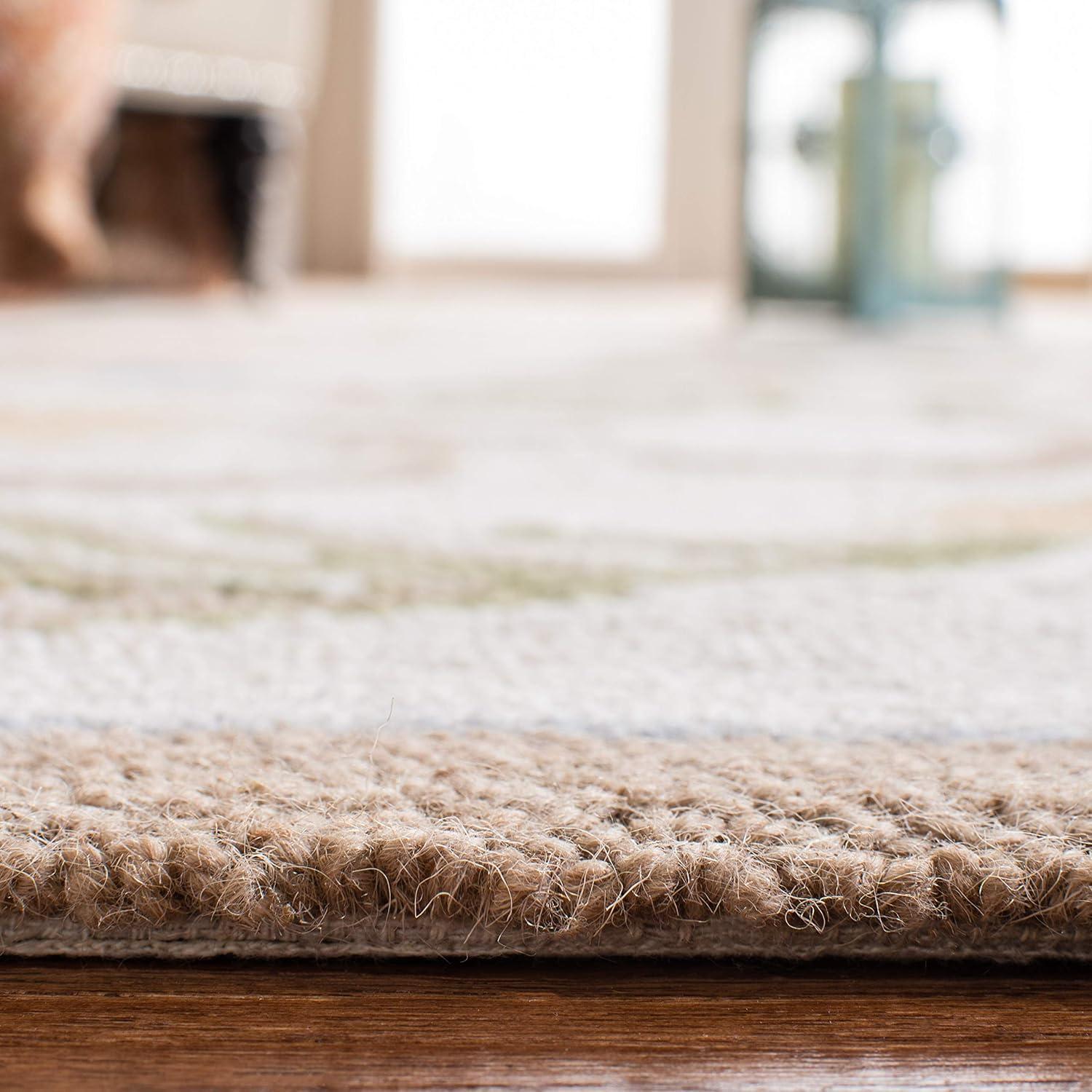 Handmade Round Floral Black and Ivory Wool Rug