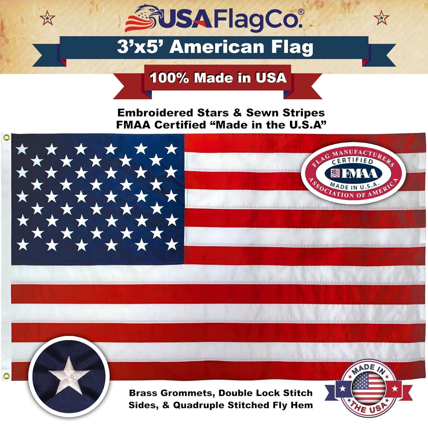 3x5 American Flag for Outside Outdoor Heavy Duty-Nylon USA Flags- Embroidered US Flags Sewn Stripes with Brass Grommets