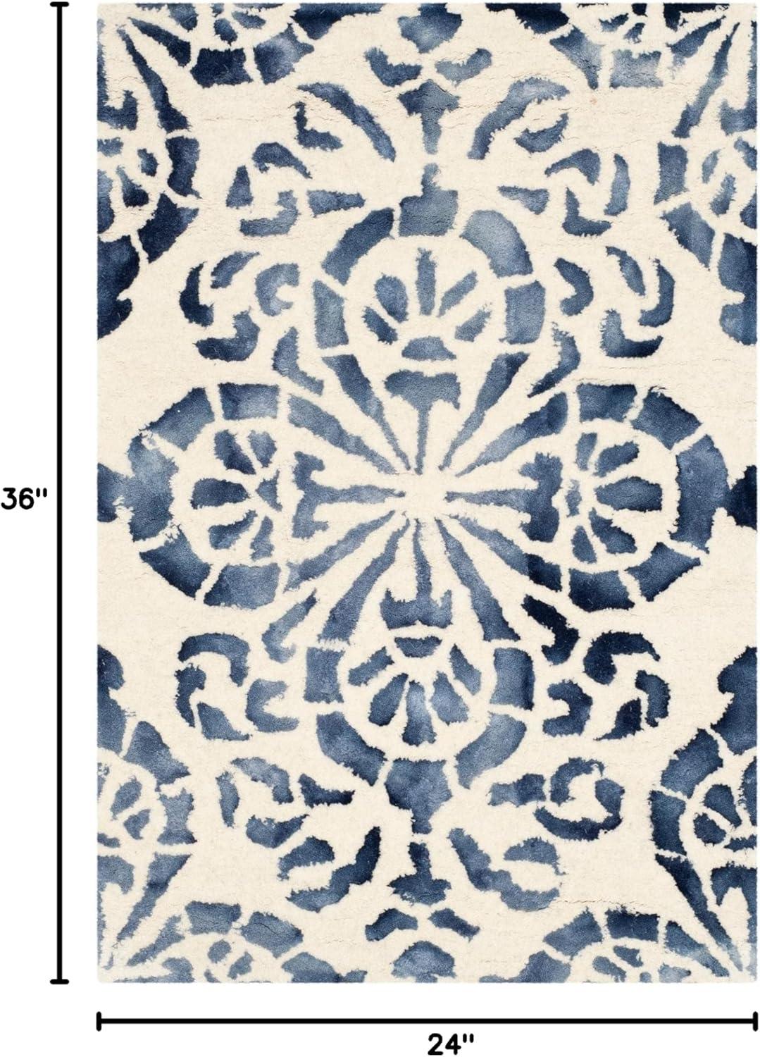 SAFAVIEH Dip Dye Collection 2' x 3' Ivory / Navy DDY719P Handmade Premium Wool Accent Rug