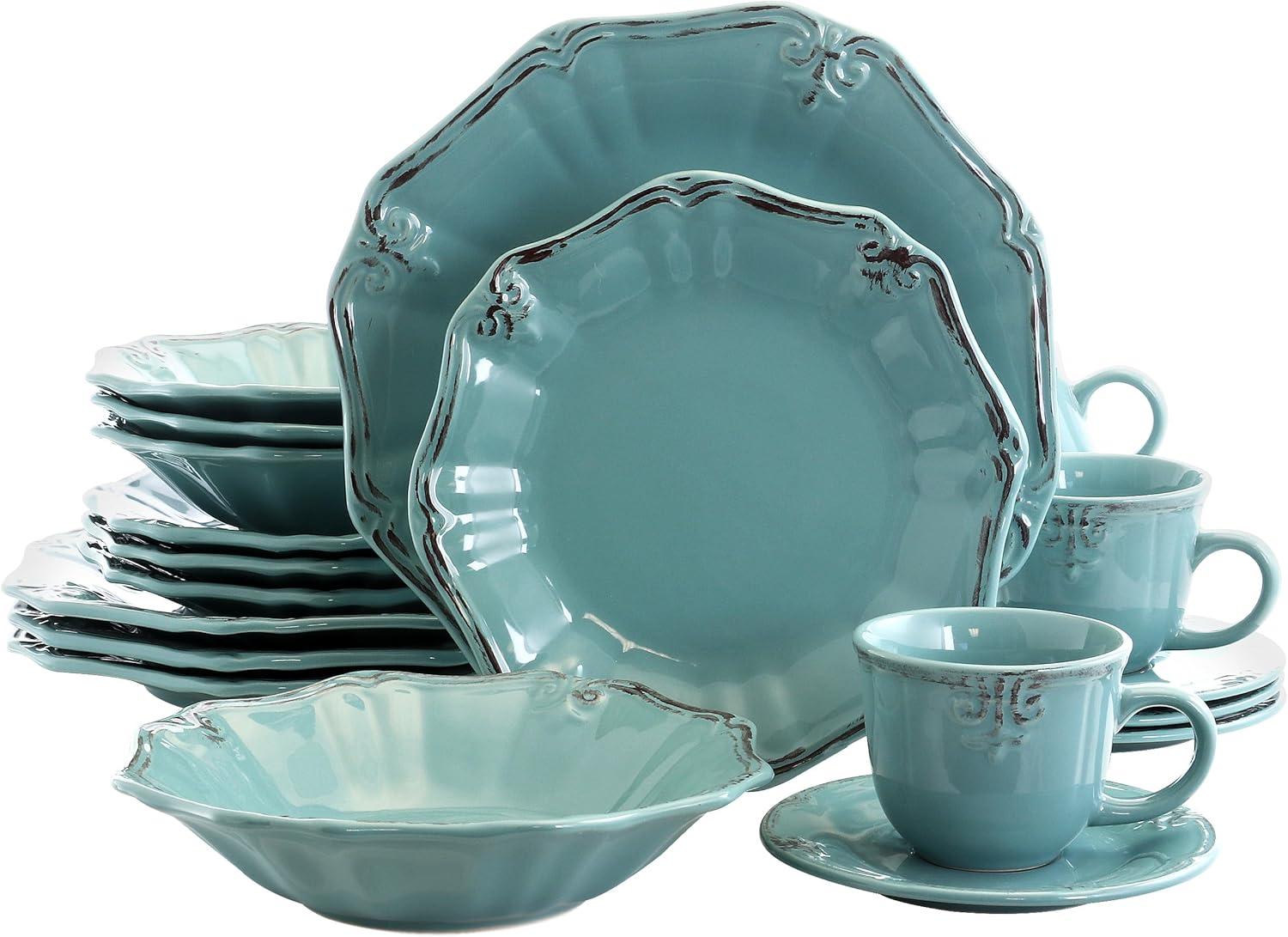 Elama Fleur De Lys 20-Piece Dinnerware Set in Turquoise