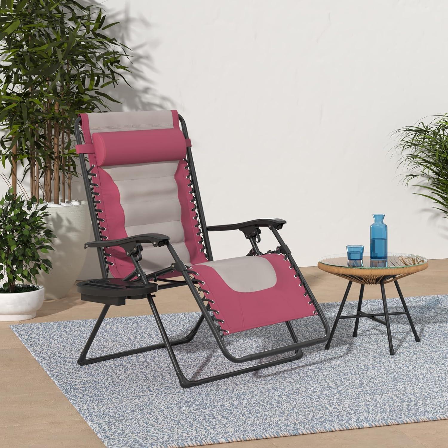 Danny-James Oversized Padded Zero Gravity Chair, Folding Outdoor Patio Recliner w/ Side Tray