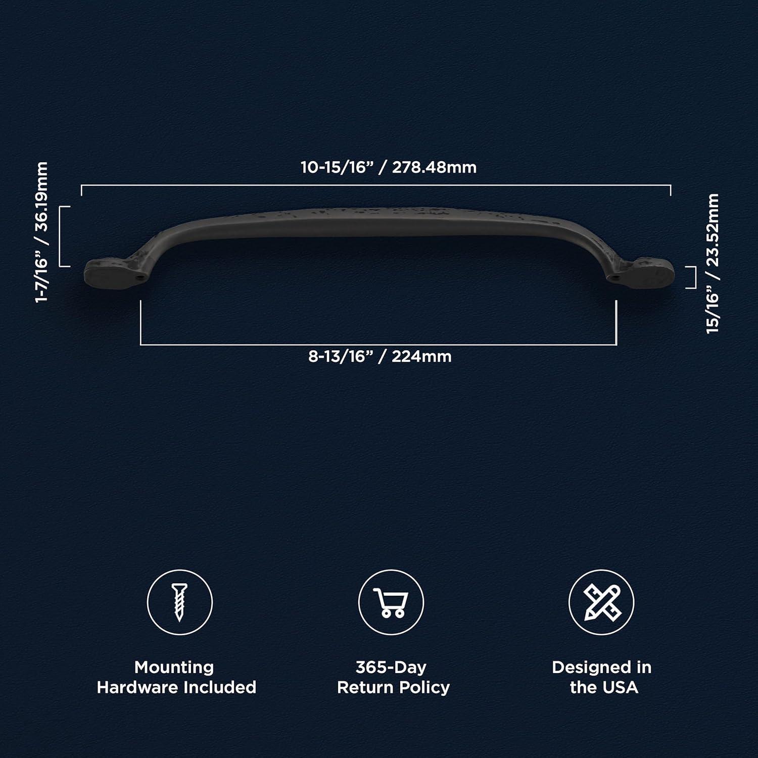 Hickory Hardware 1 Pack Solid Core Kitchen Cabinet Pulls, Luxury Cabinet Handles, Hardware for Doors & Dresser Drawers, 8-13/16 Inch (224mm) Hole Center, Black Iron, Refined Rustic Collection