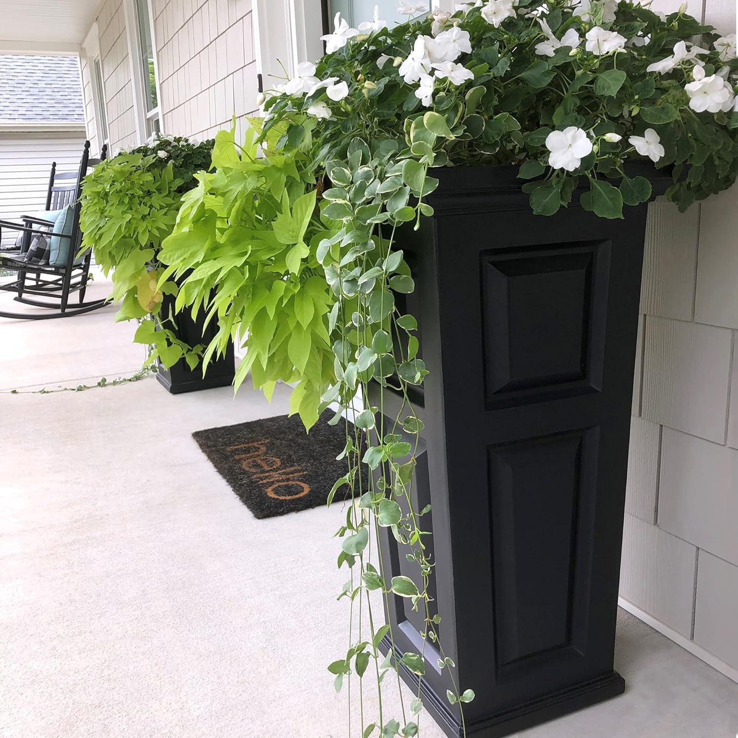 Nantucket Black Tall Outdoor Planter with Self-Watering Tray