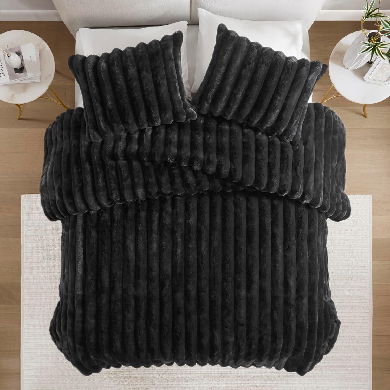 Madison Park Jasmine 3 Piece Ultrasoft Faux Fur Ribbed Comforter Set