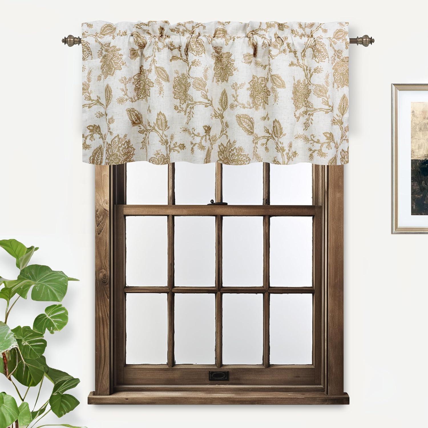 DriftAway Freda Jacobean Floral Linen Blend Blackout Thermal Insulated Energy Saving Privacy Window Curtain Valance Rod Pocket 2 Layers