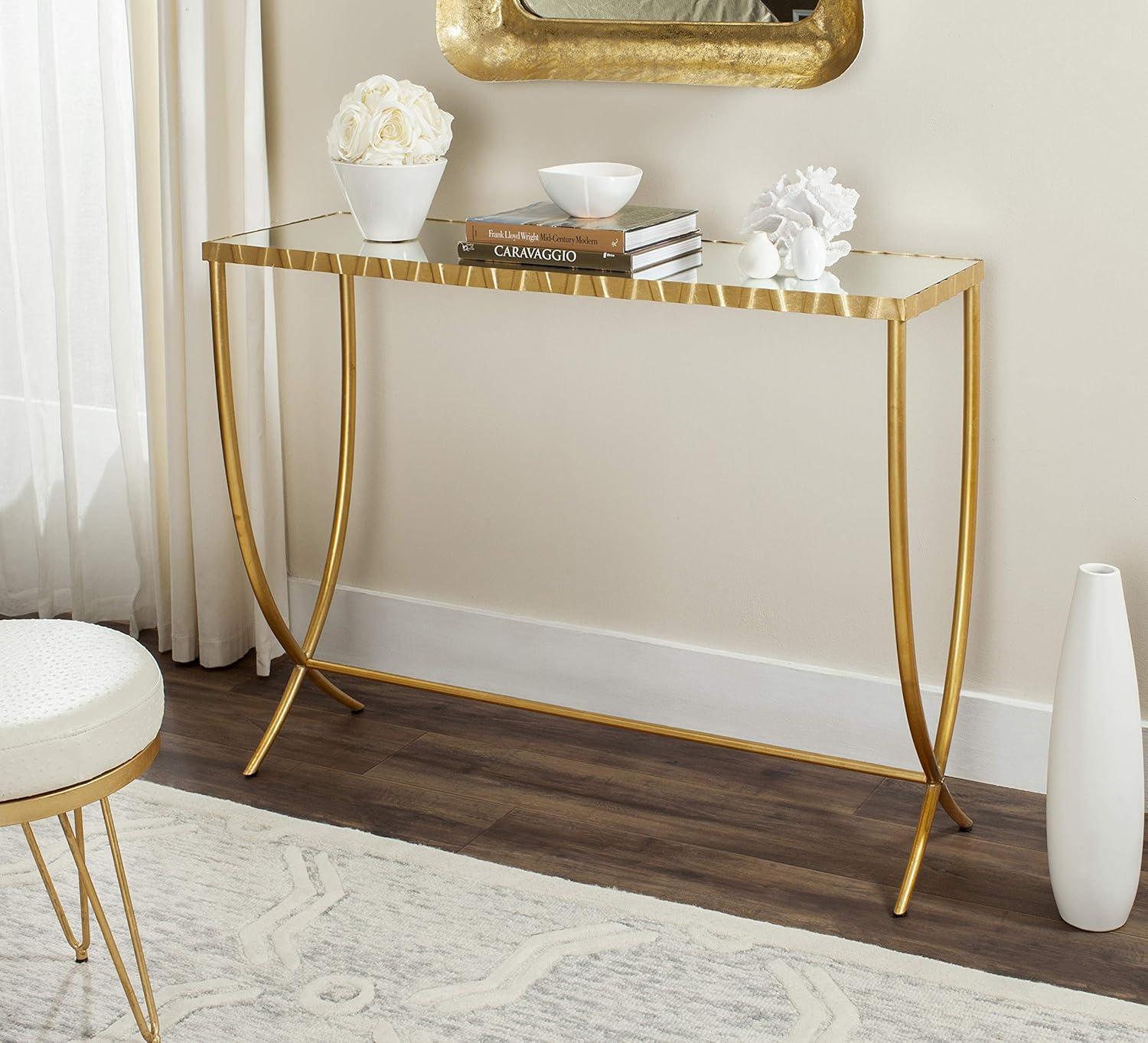 Gold Mirrored Glass Rectangular Console Table