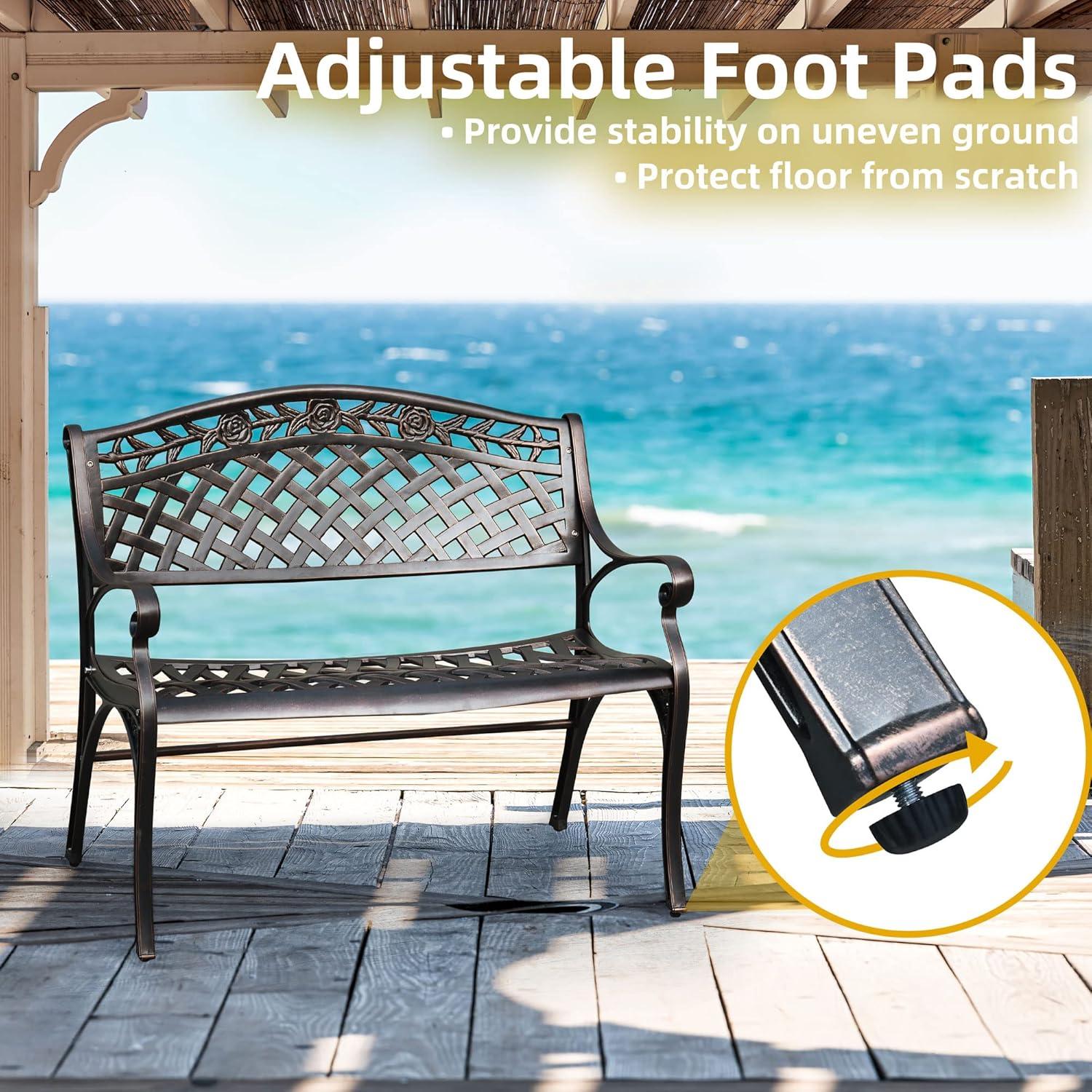 DWVO Cast Aluminum Outdoor Bench, 39.4’’ Patio Garden Benches for Outdoors, Metal Frame Patio Bench for Backyard, Lawn, Deck, Porch, Park, Bronze