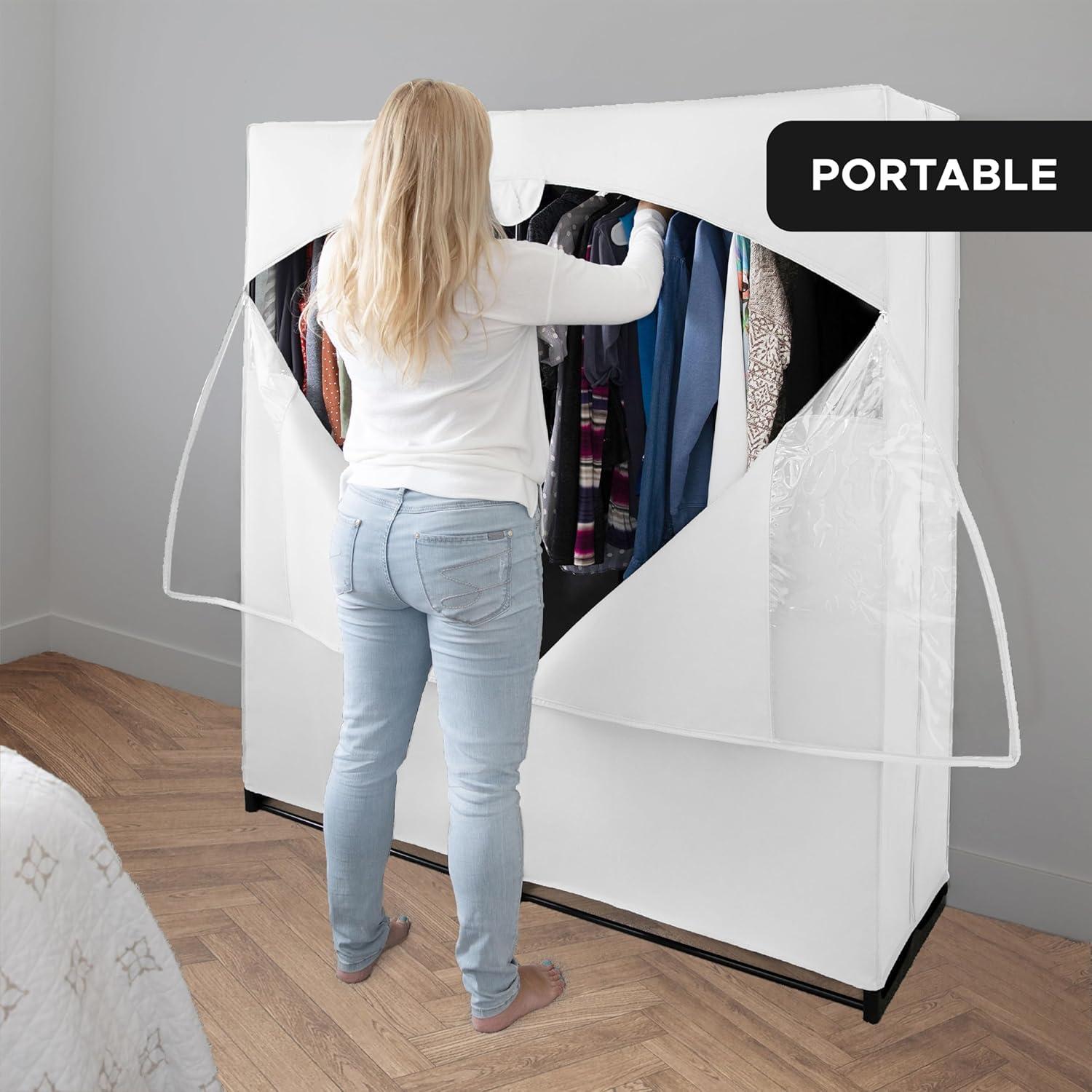 Hold N' Storage - Portable Wardrobe Closet with Metal Hanging Rod - White