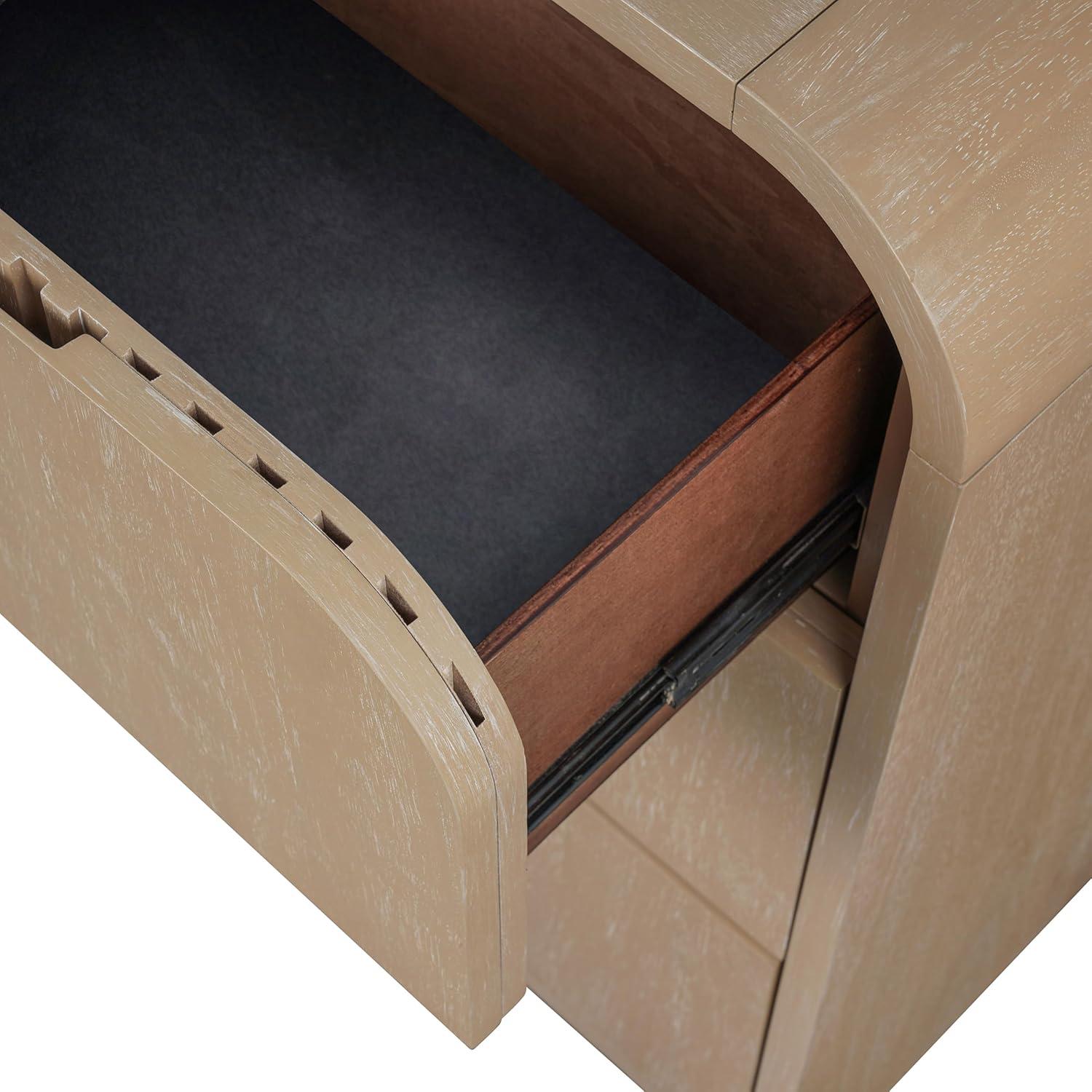 Furniture of America Tissen Modern Solid Wood 5-Piece Queen Bedroom Set with USB Ports, Reeded Panels, Curved Edges and Beveled Mirror, Box Spring Needed, Natural