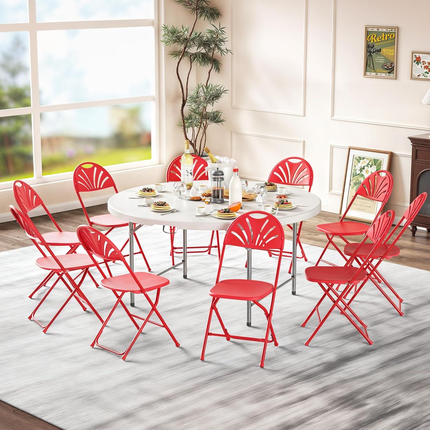 Magshion 10pcs Plastic Folding Chair, Stackable Patio Seat for Wedding Party Meeting Indoor Outdoor, Red