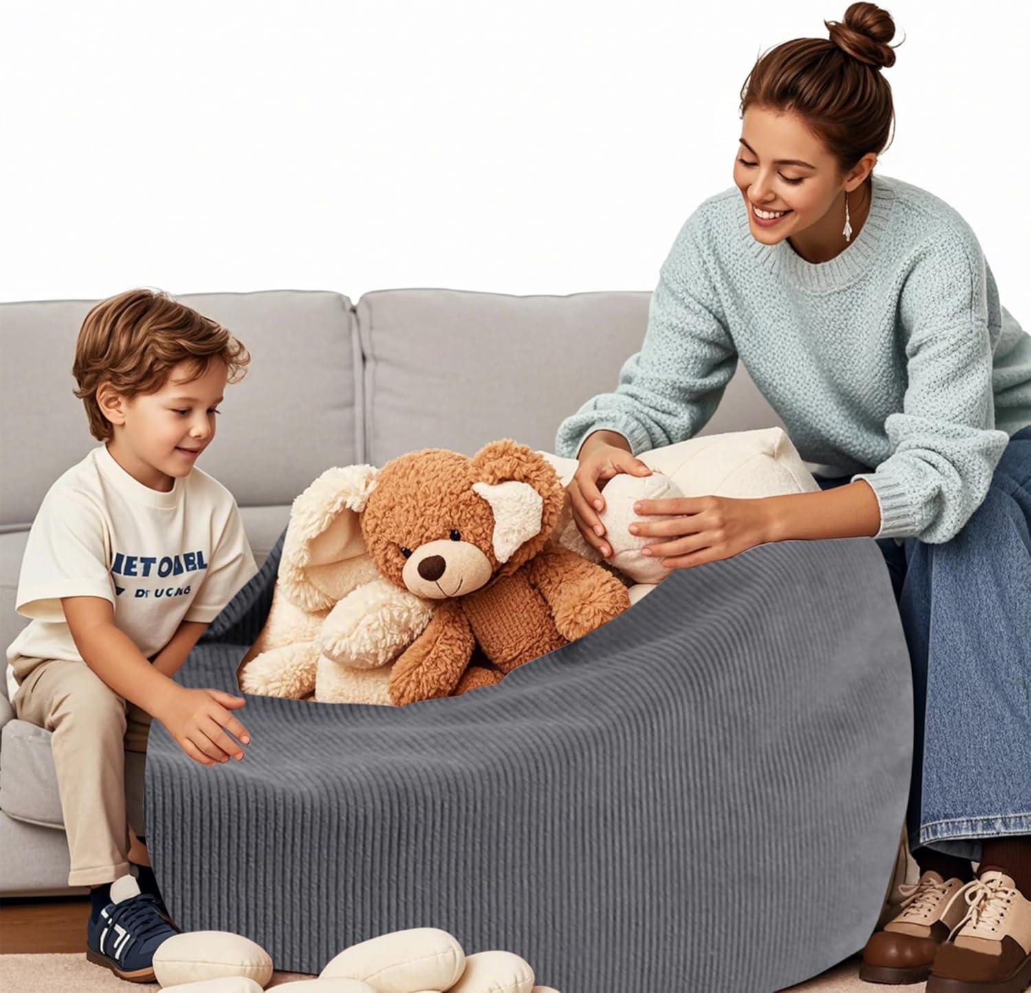 LPMOERA Stuffed Animal Storage Bean Bag Chair Cover (No Filler) for Kids and Adults.Pets Dogs/Cats Lazy Beds.Soft Premium Corduroy Stuffable Bean Bag for Organizing Children Plush Toys or Memory Foam