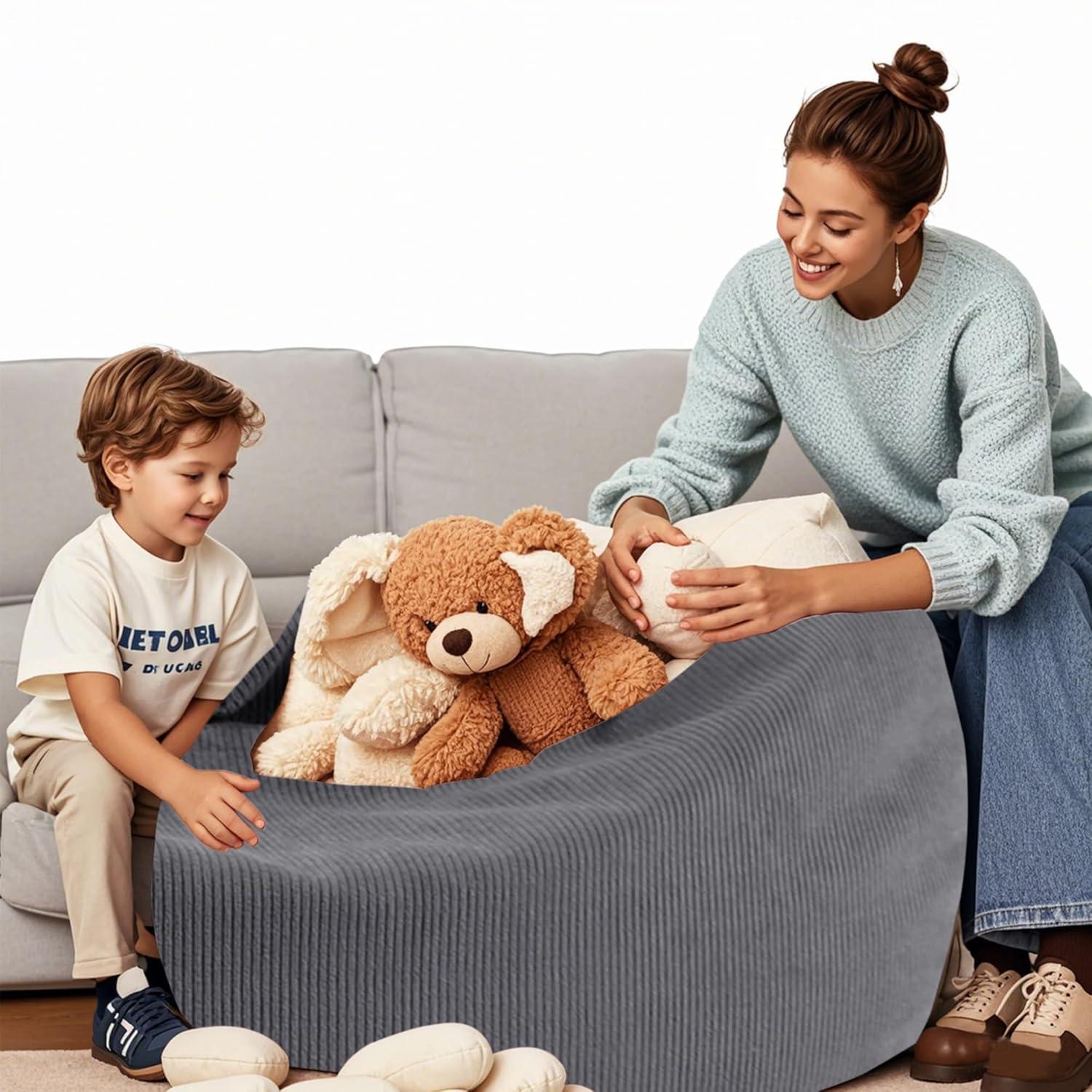 LPMOERA Stuffed Animal Storage Bean Bag Chair Cover (No Filler) for Kids and Adults.Pets Dogs/Cats Lazy Beds.Soft Premium Corduroy Stuffable Bean Bag for Organizing Children Plush Toys or Memory Foam