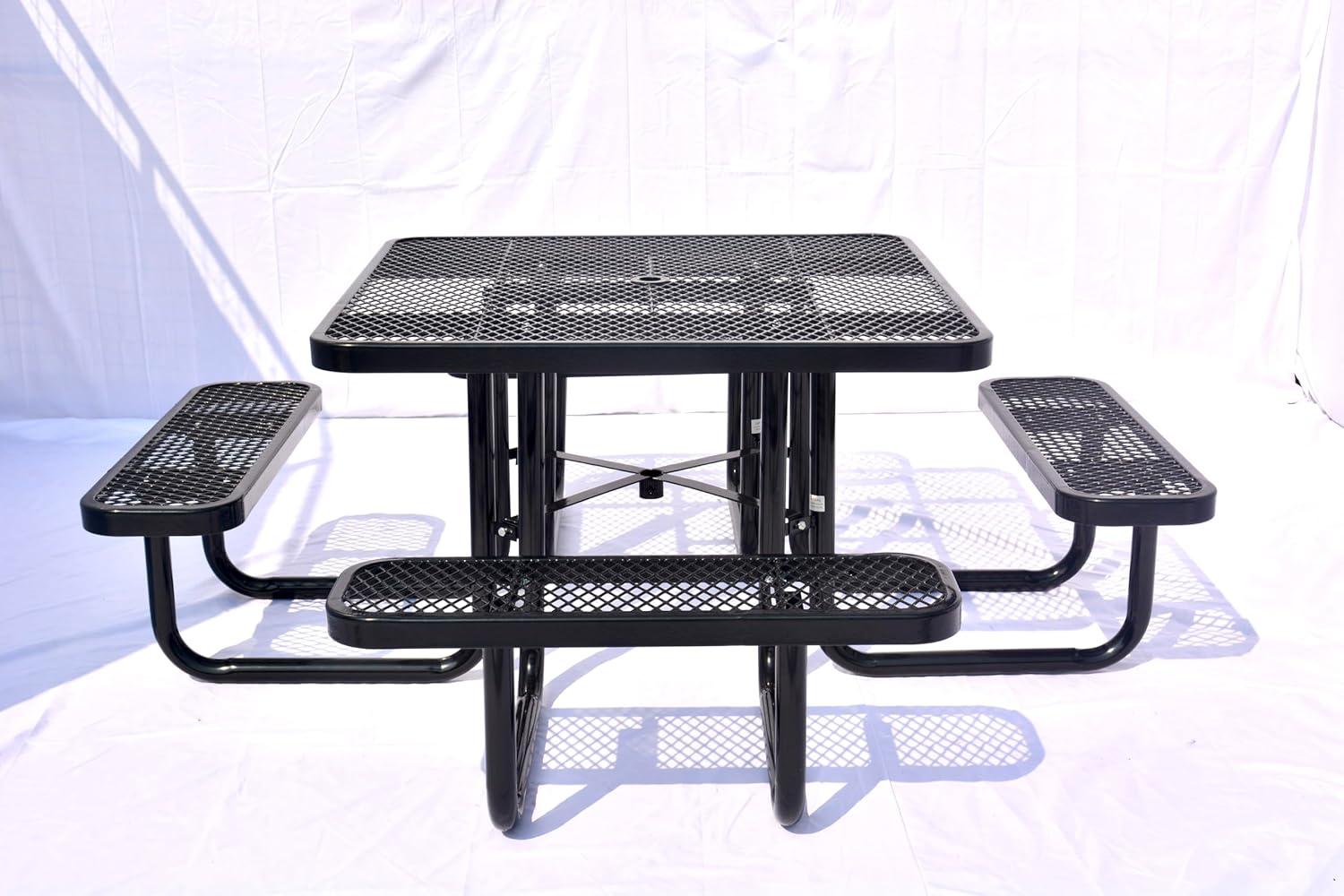 46 in. Square Outdoor Steel & Expanded Metal Picnic Table, Black