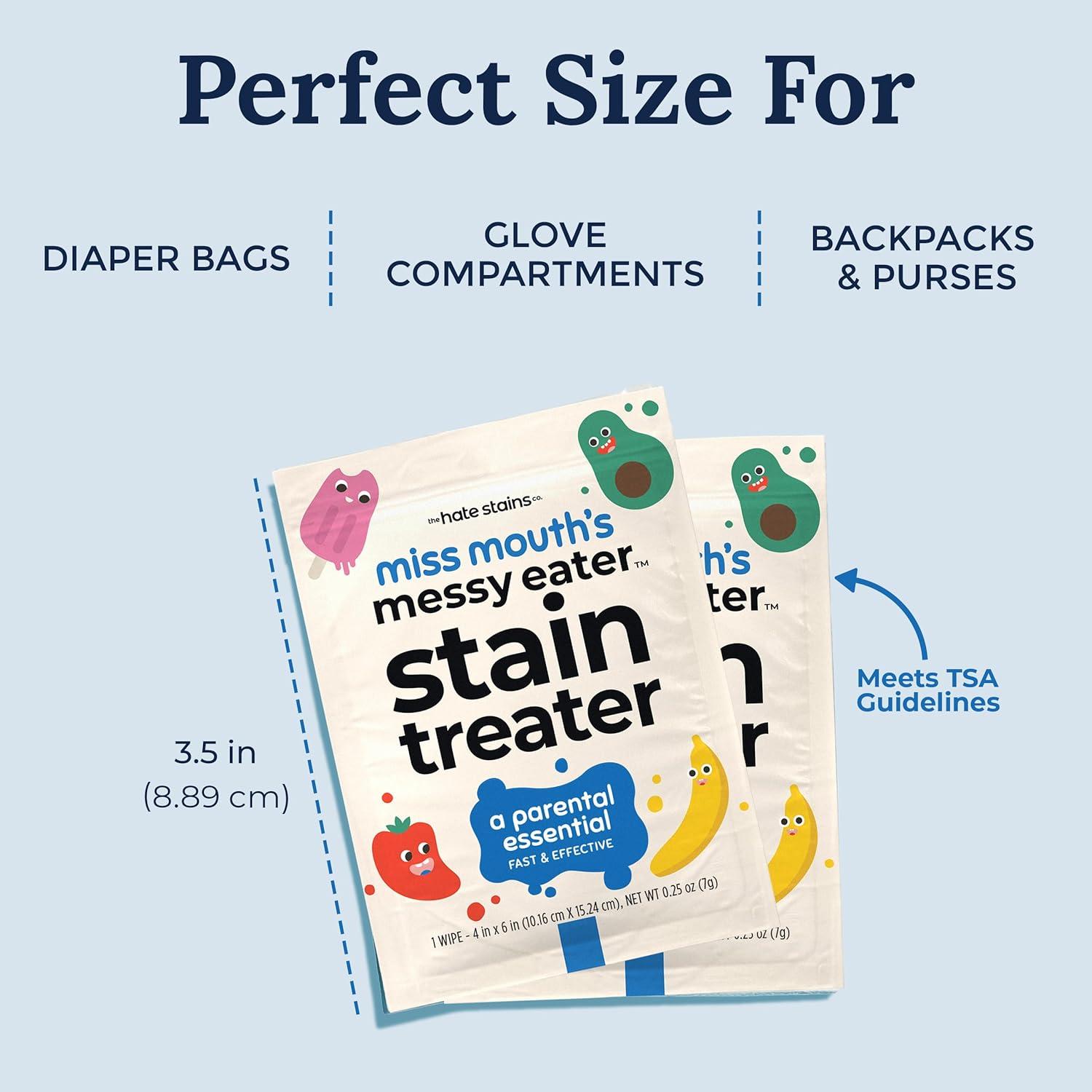 Miss Mouth's Messy Eater Stain Treater Wipes - 5 Pack Stain Remover - Newborn & Baby Essentials - No Dry Cleaning Food, Grease, Coffee Off Laundry, Underwear, Fabric