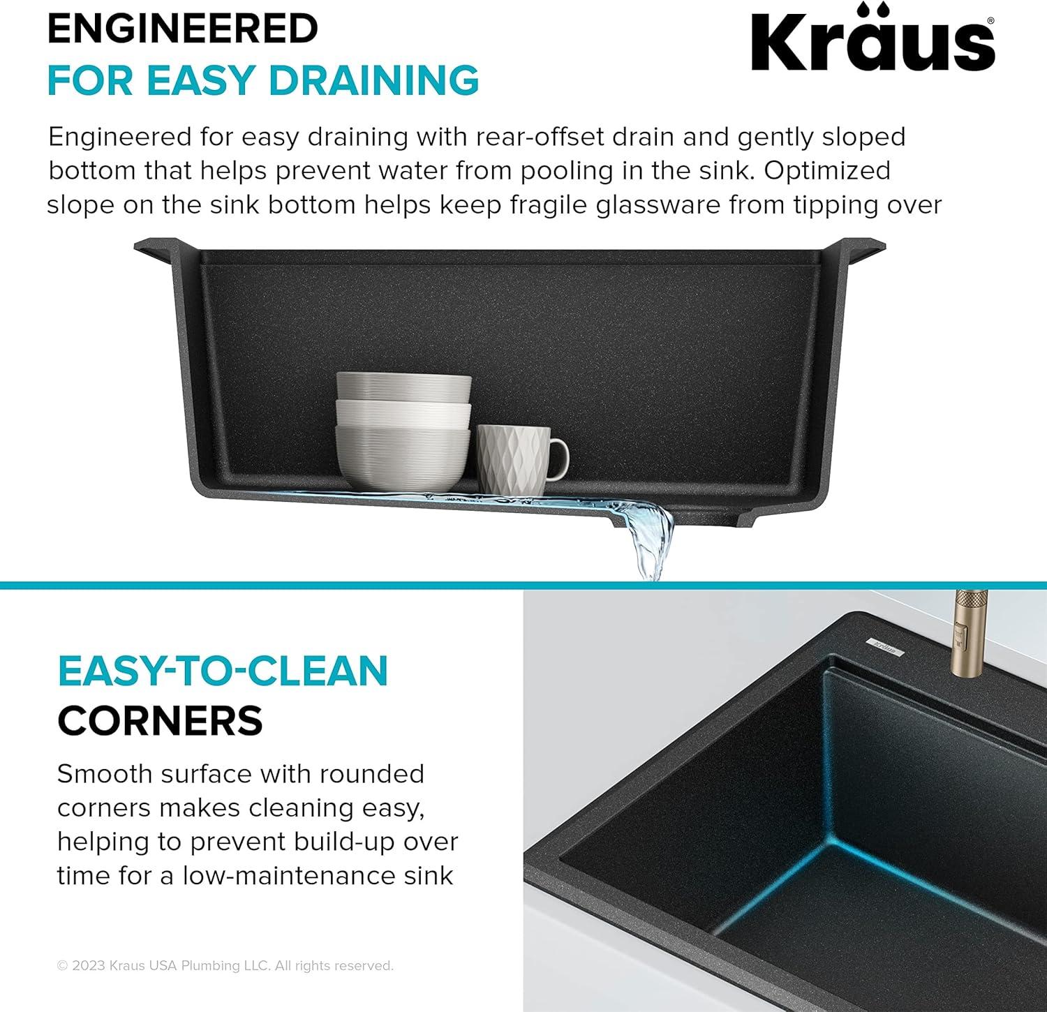 KRAUS Bellucci Granite Composite Workstation Drop-In Top Mount Single Bowl Kitchen Sink with Accessories