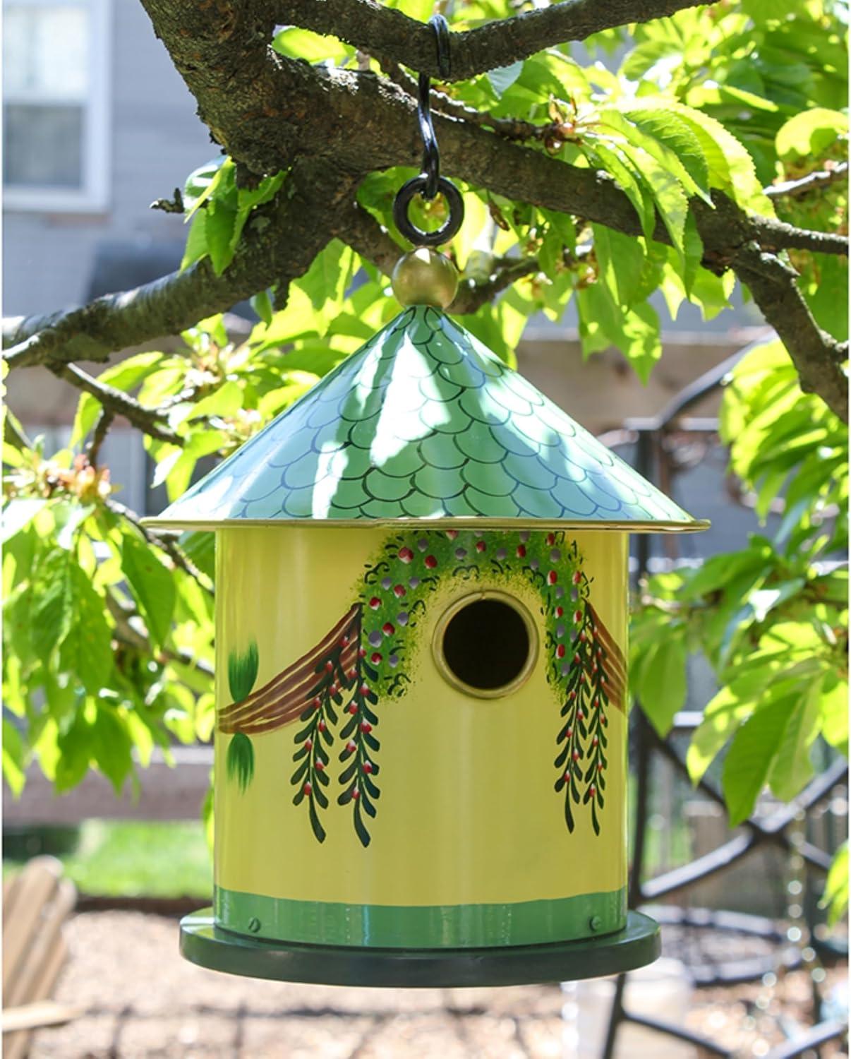 12" Iron Hand Painted Bastion Cottage Birdhouse - ACHLA Designs: Weather-Resistant Metal, No Assembly Required