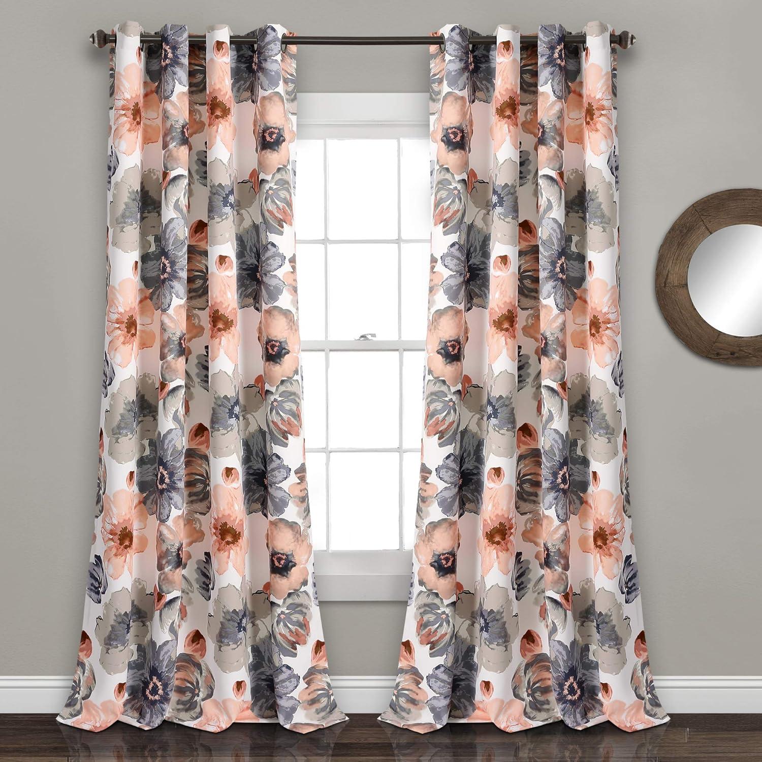 Home Boutique Leah Room Darkening Window Curtains Set - Coral and Gray - 52 x 84
