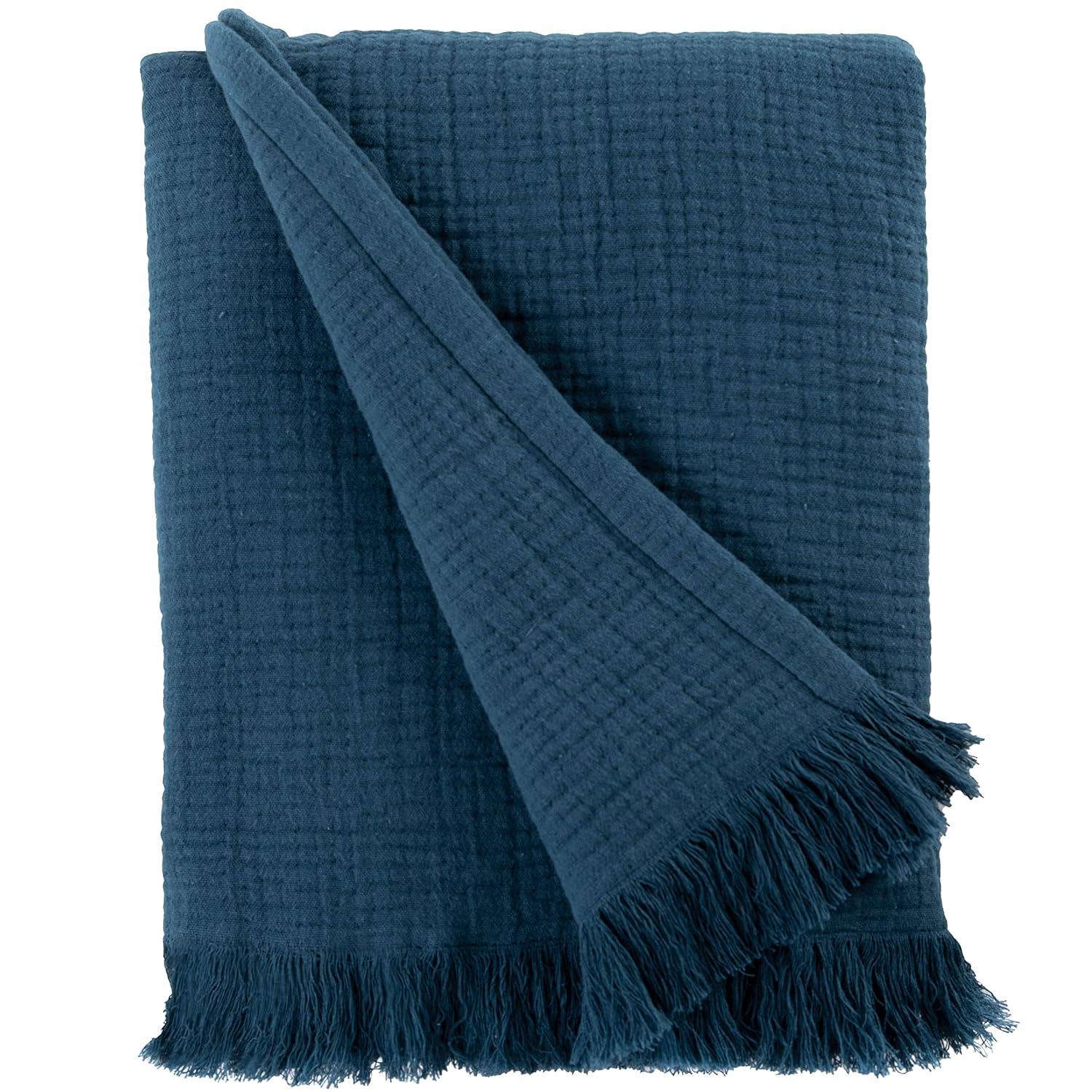 Sticky Toffee Muslin Throw Blanket for Adults, 100% Cotton, 60x50 in, Soft Lightweight and Breathable Throw for Couch, White