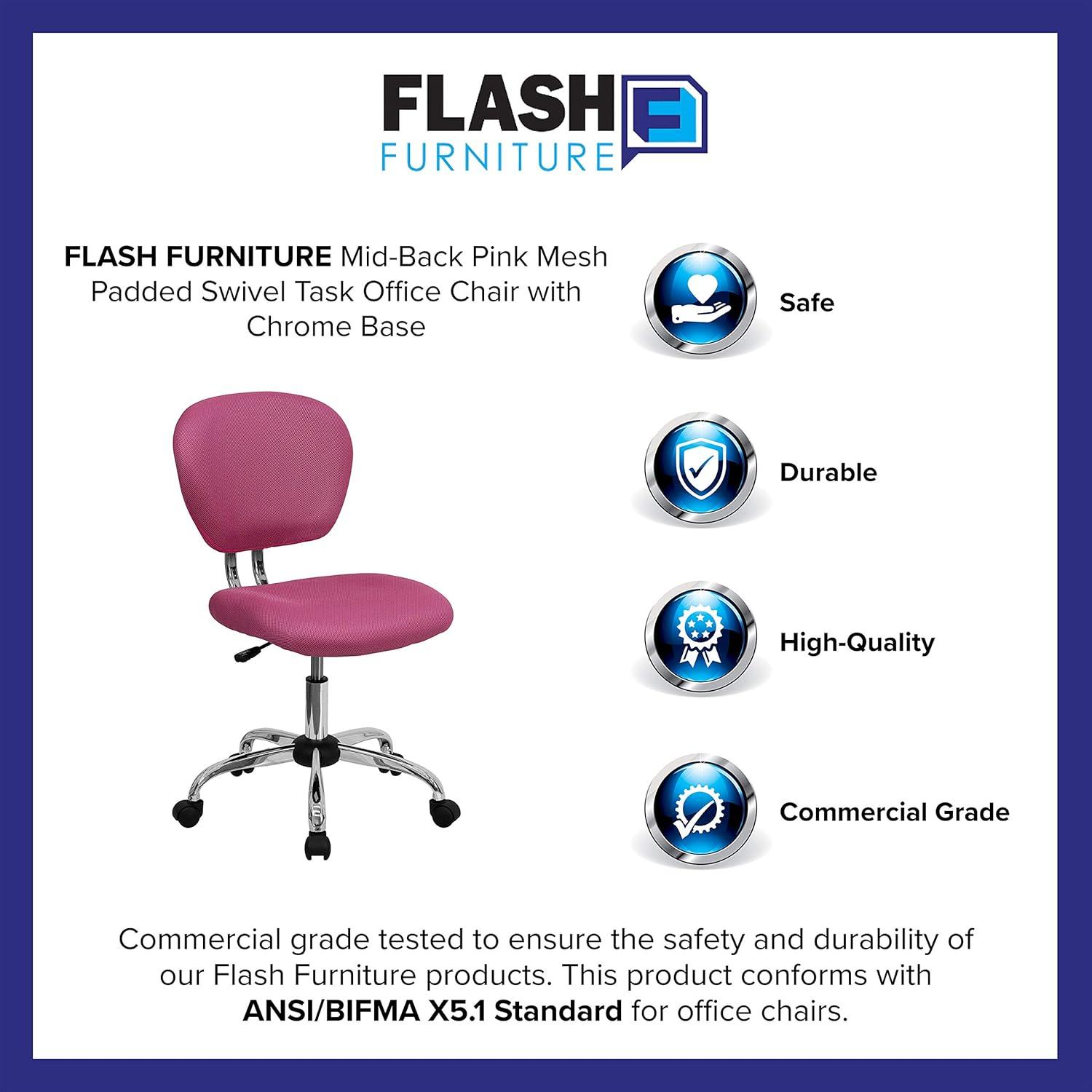Flash Furniture Mid-Back Pink Mesh Padded Swivel Task Office Chair with Chrome Base
