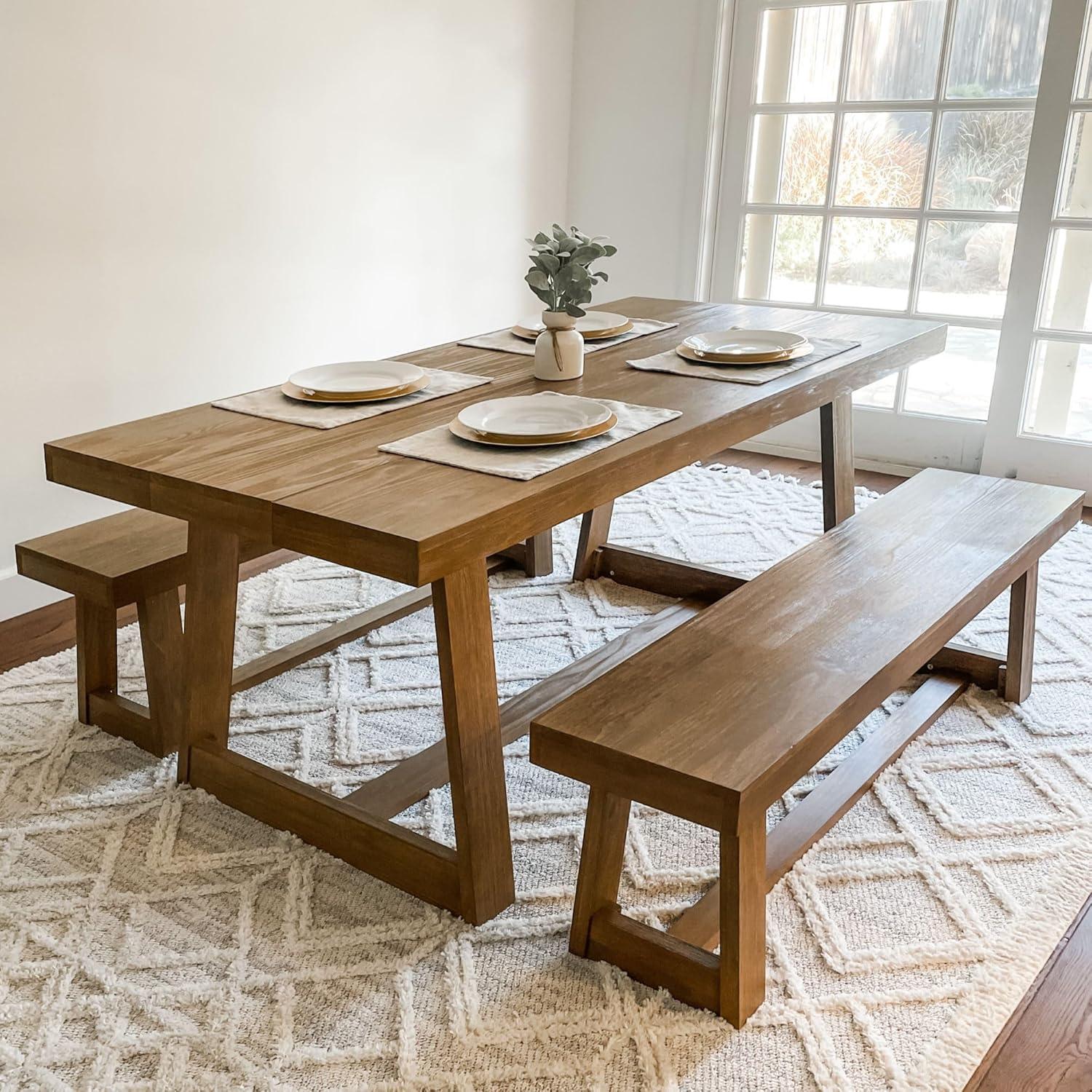 Pecan Wirebrush Solid Pine Wood Dining Table for Six