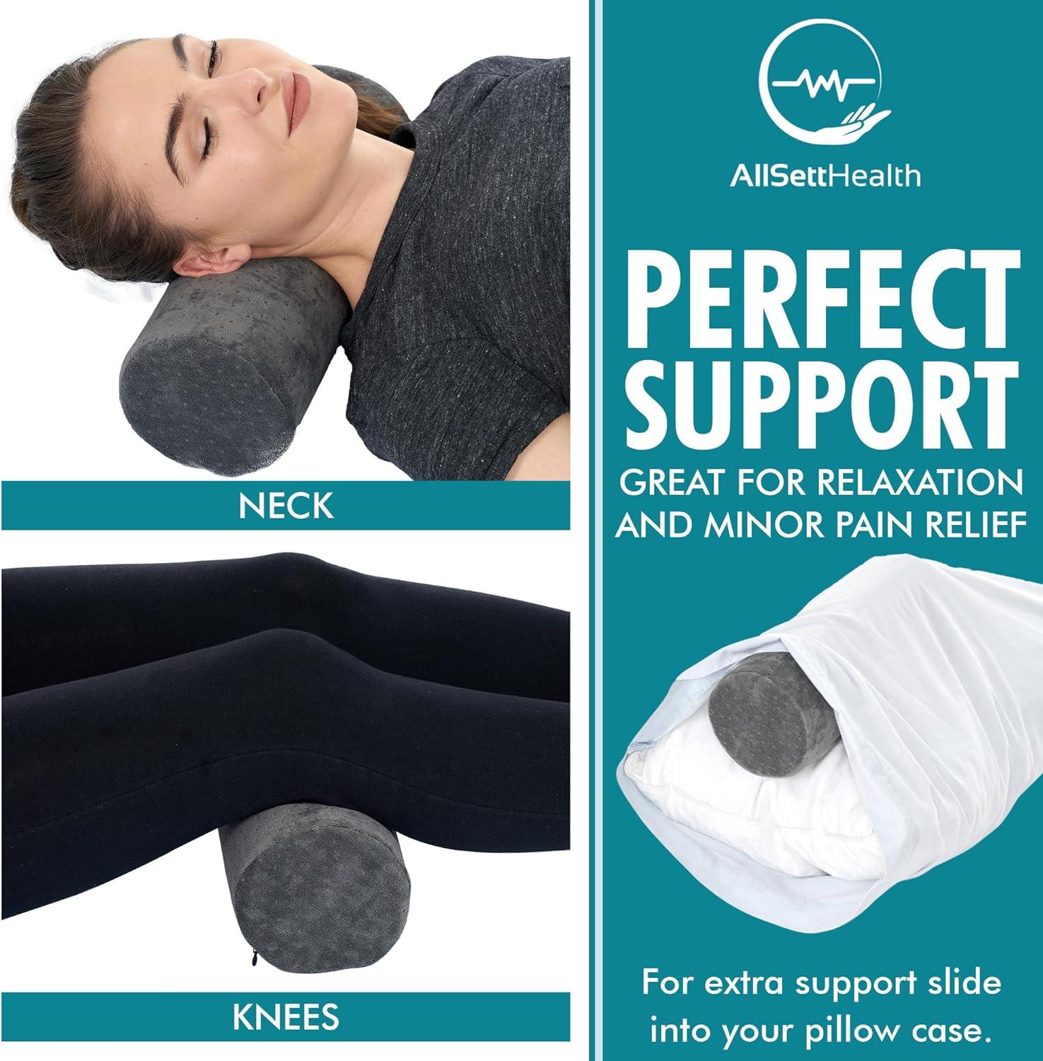 Allsett Health Cervical Bolster Pillow with Washable Cover, Ergonomically Designed for Head, Neck, Back, and Legs | Extra Sleep Support